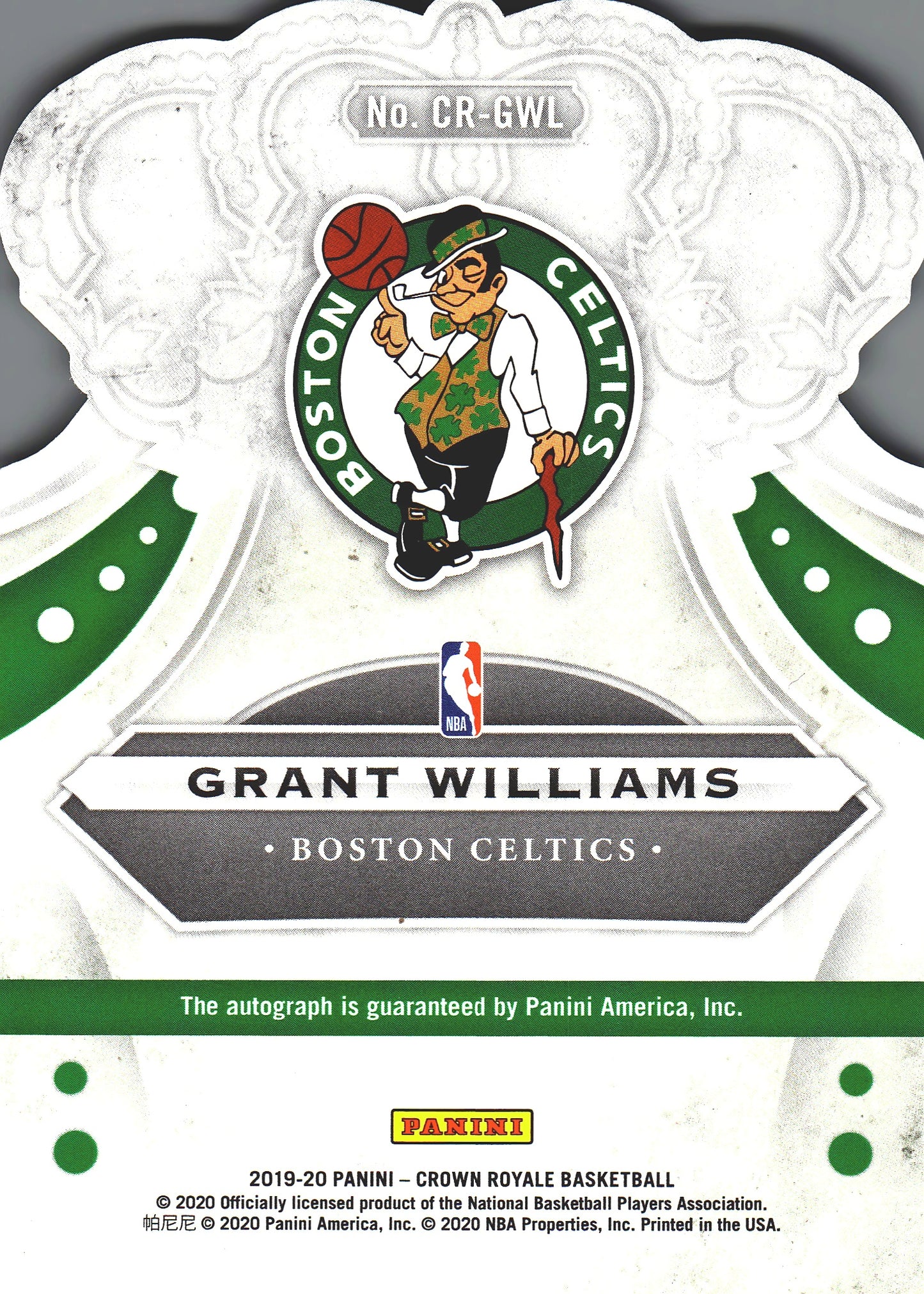 2018 Panini Crown Royale Blue Autograph /75 Cedric Williams #CR-GWL Boston Celtics