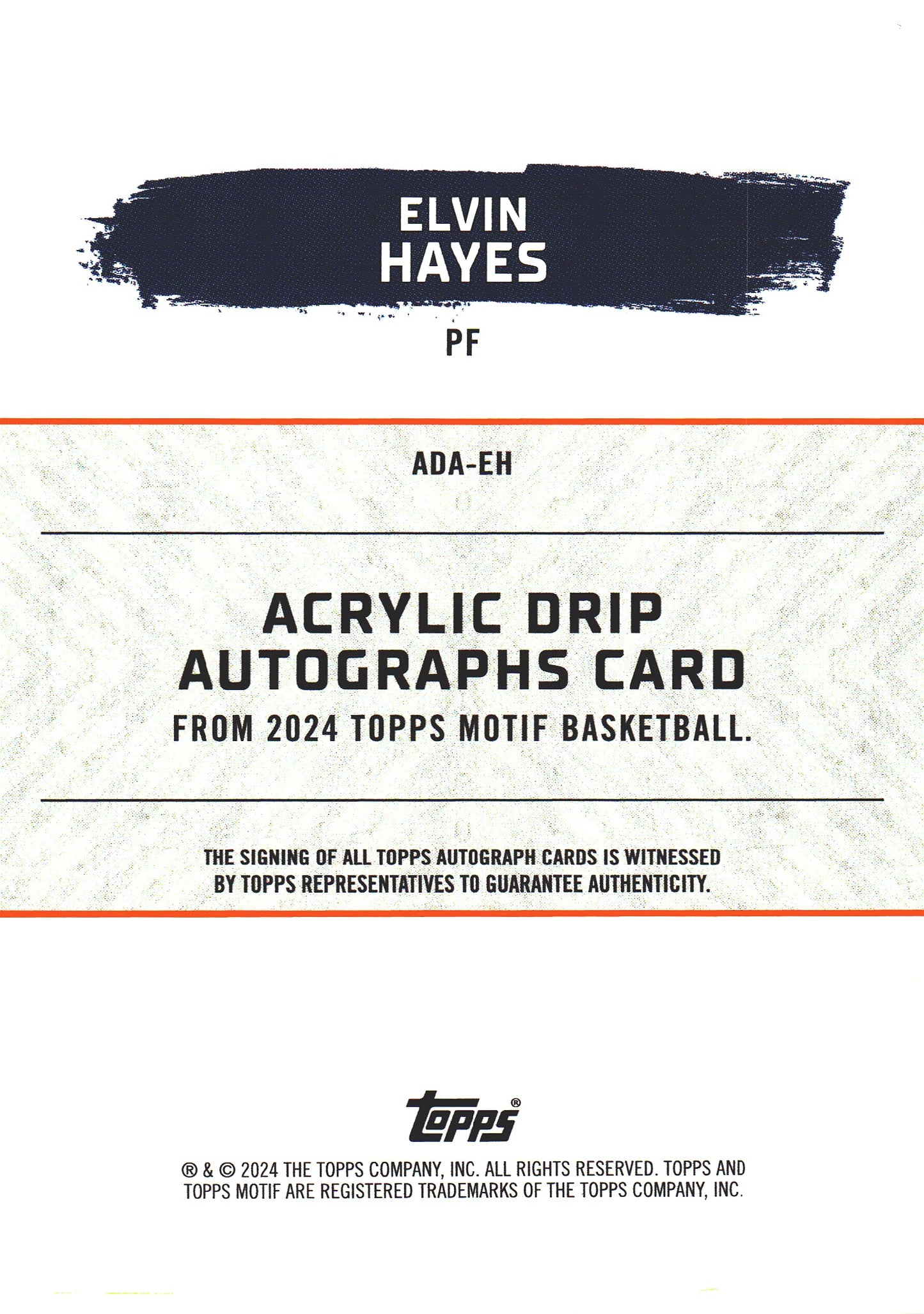 2024 Topps Motif Acrylic Drip Autograph /99 Elvin Hayes #ADA-EH Washington Wizards