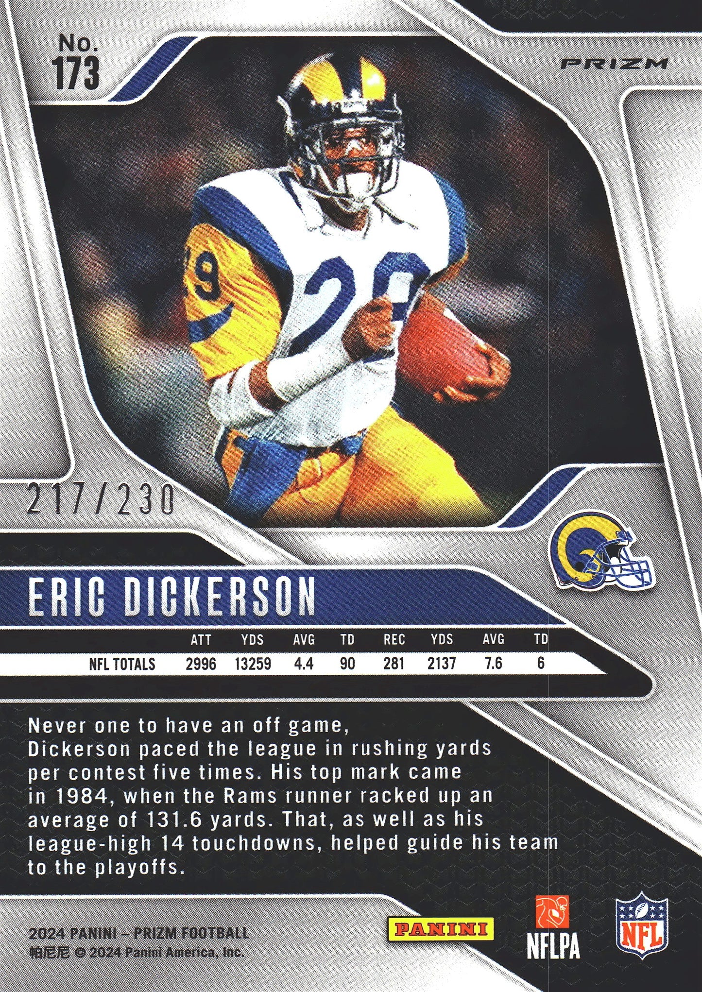 2024 Panini Prizm Blue Wave /230 Eric Dickerson #163 Los Angeles Rams