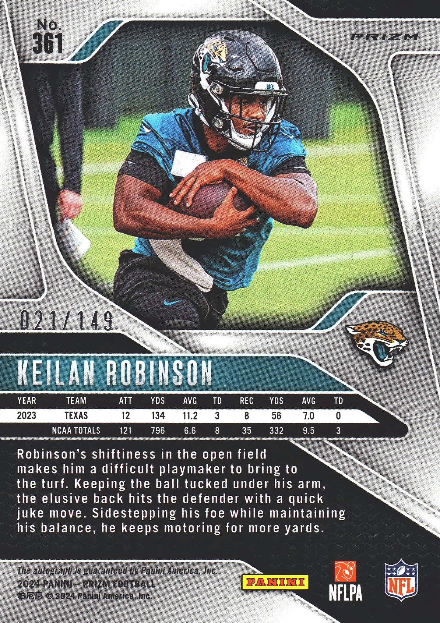 2024 Panini Prizm Red Wave /149 Keilan Robinson #361 Jacksonville Jaguars