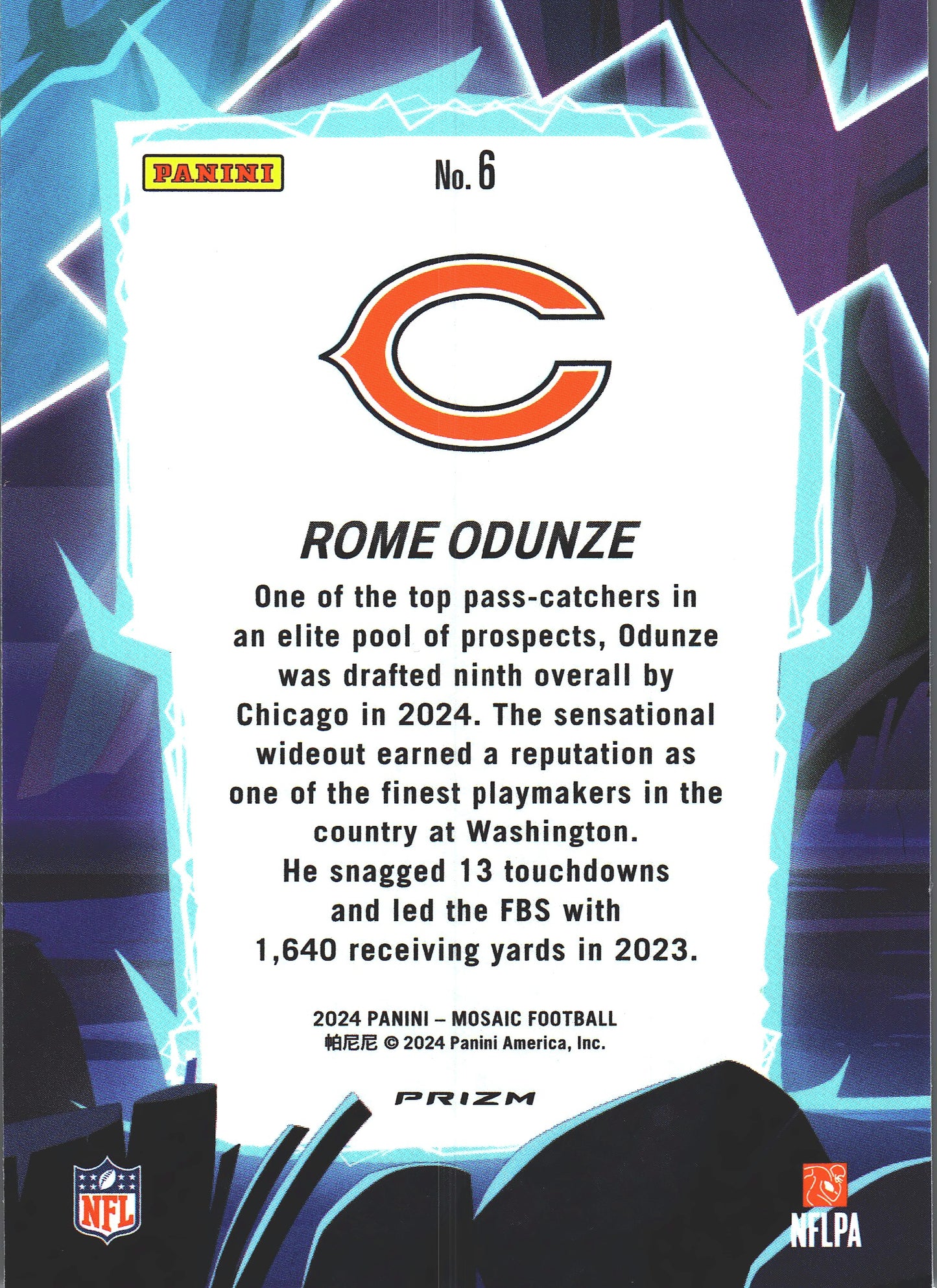 2024 Panini Mosaic Silver Rome Odunze RC #6 Chicago Bears