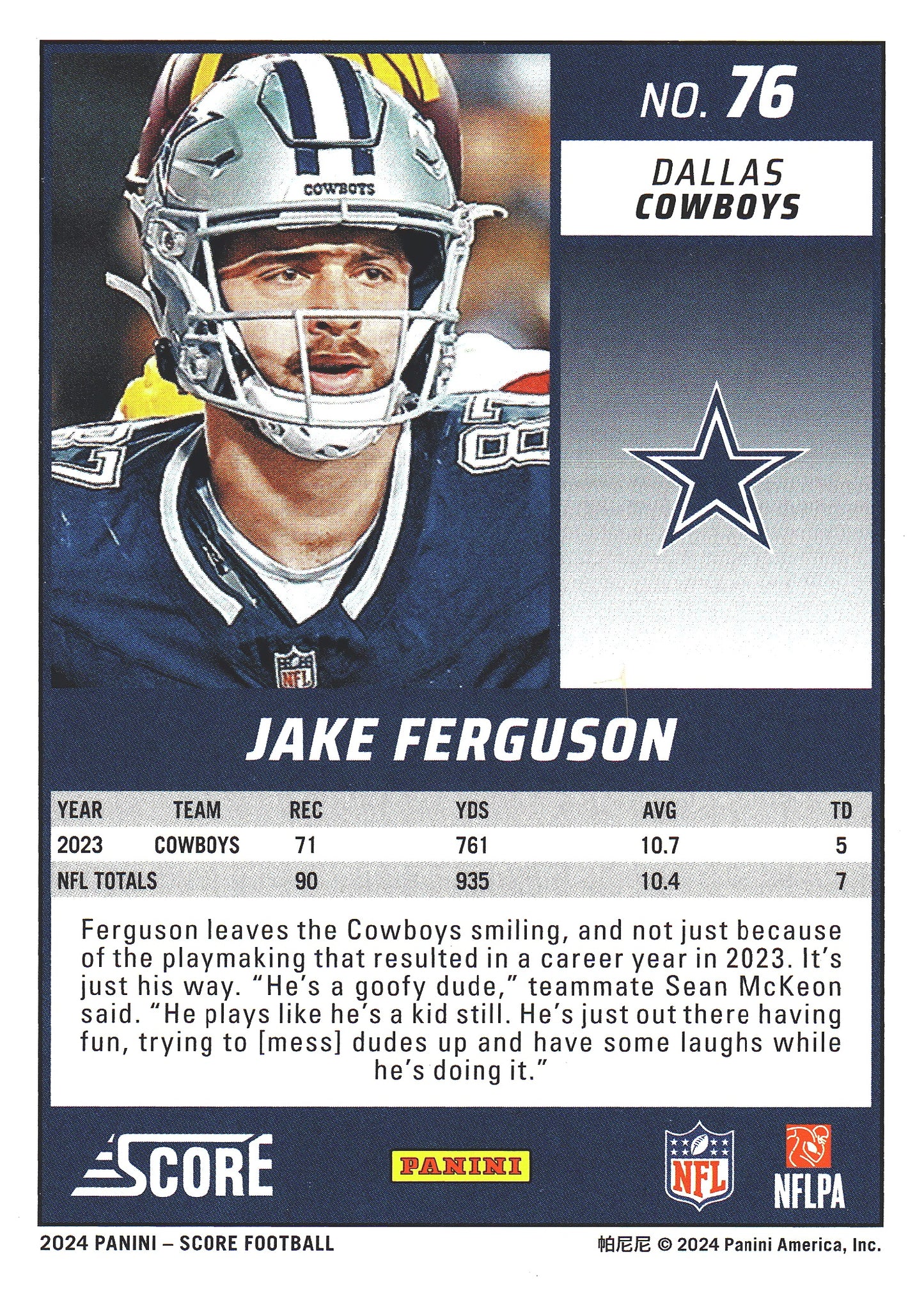 2024 Panini Score Gold First Down /10 Jake Ferguson #76 Dallas Cowboys