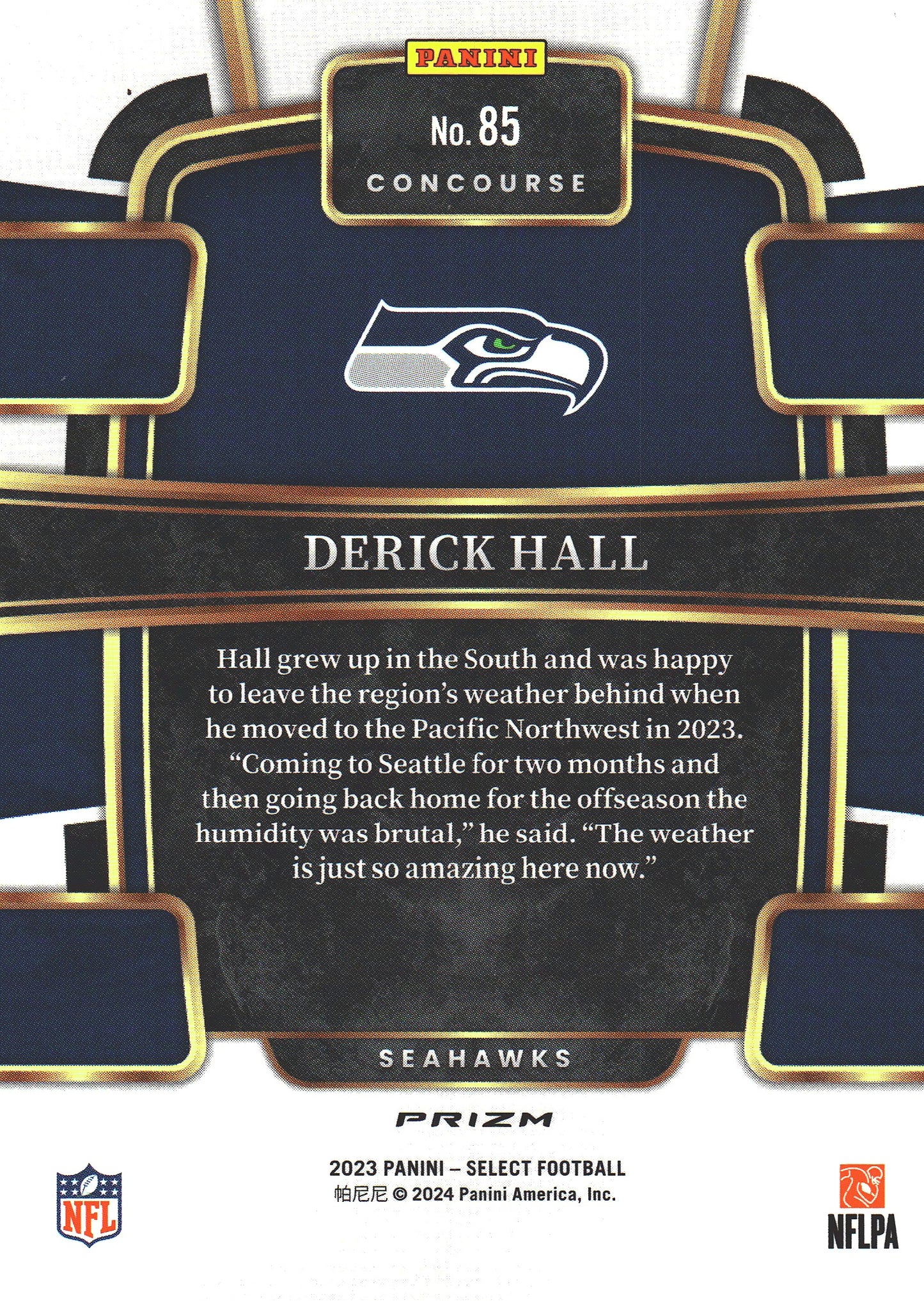 2024 Panini Select Silver Derrick Hall RC #85 Seattle Seahawks