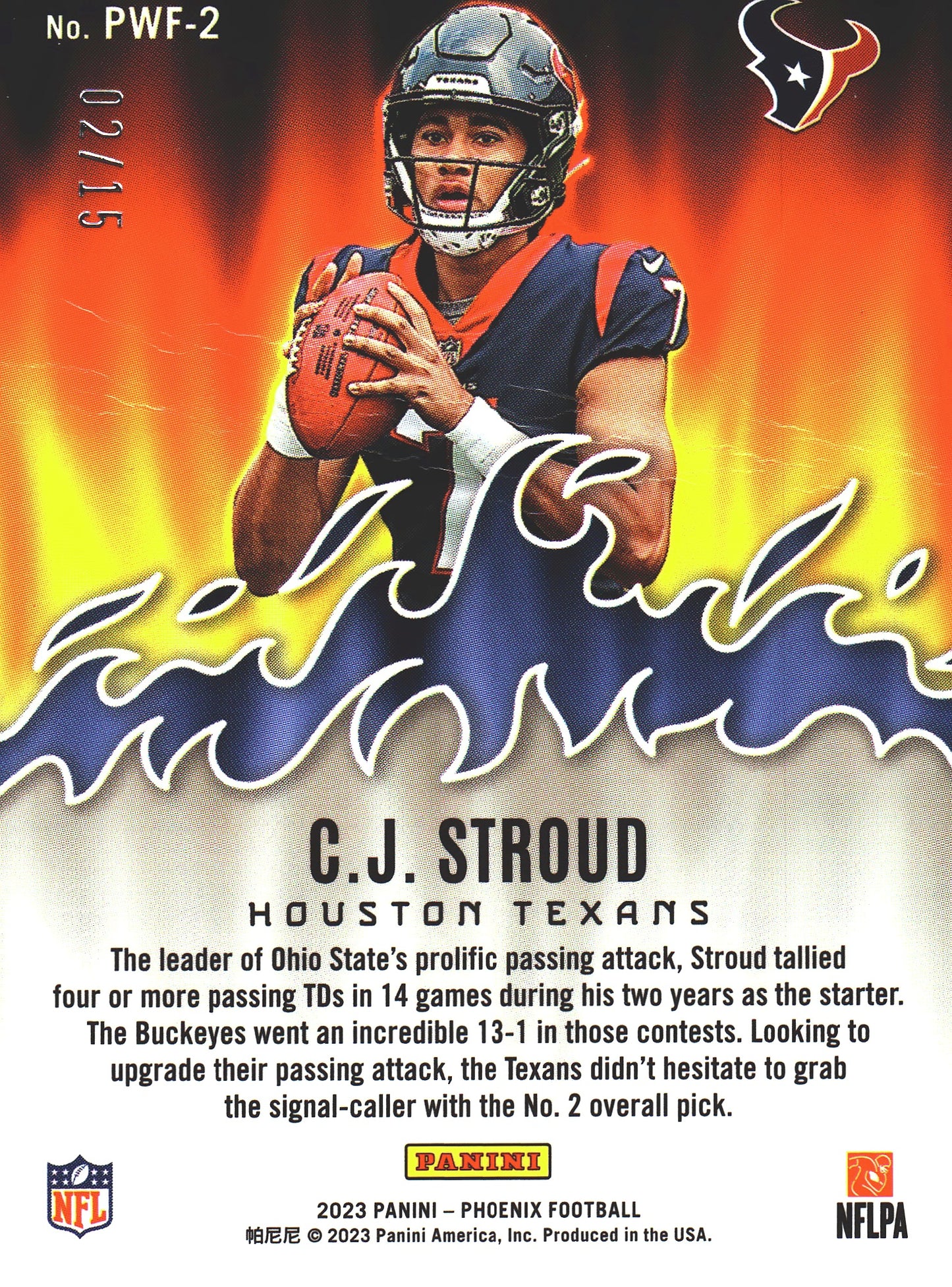 2023 Panini Phoenix Playing With Fire Green /15 CJ Stroud RC #PWF-2 Houston Texans