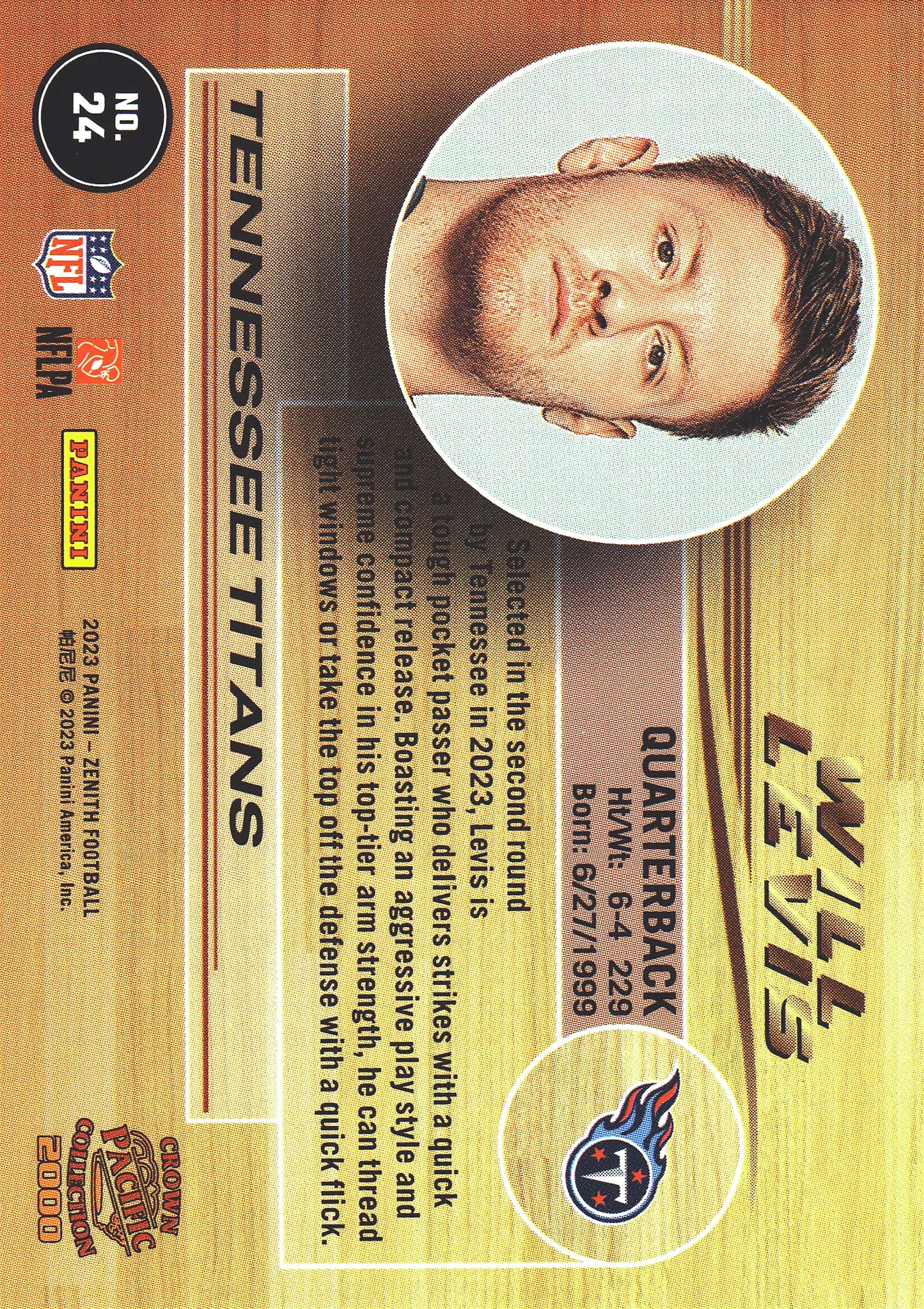 2023 Panini Zenith Football Crown Pacific Collection Will Levis #24 Tennessee Titans