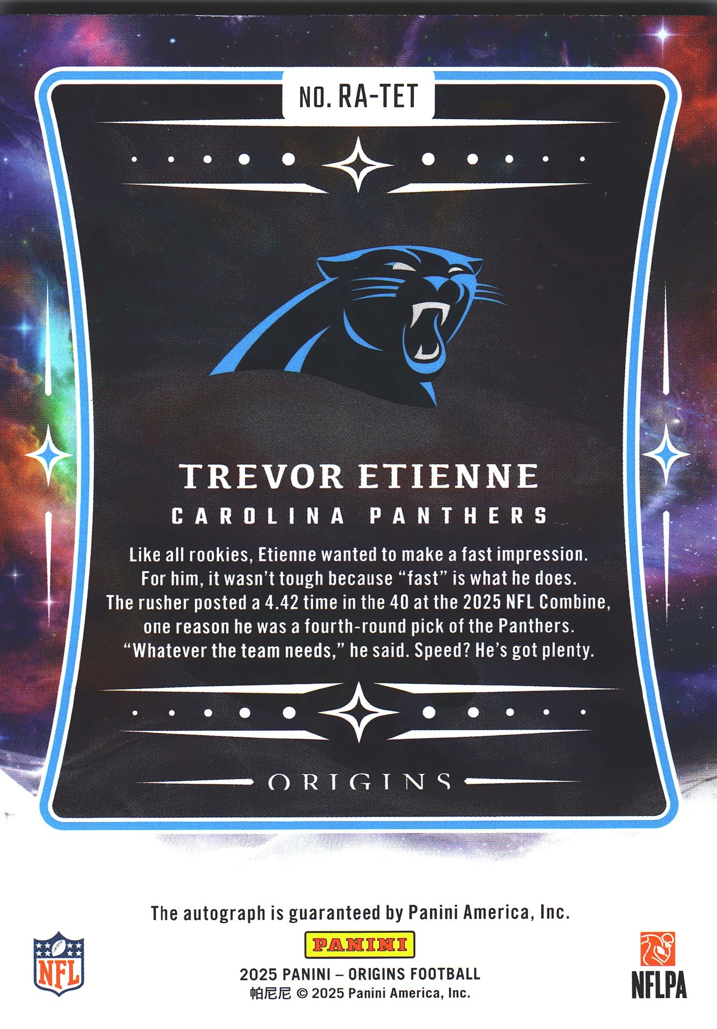 2025 Panini Origins Red Ink Autograph /99 Trevor Etienne RC #RA-TET Carolina Panthers