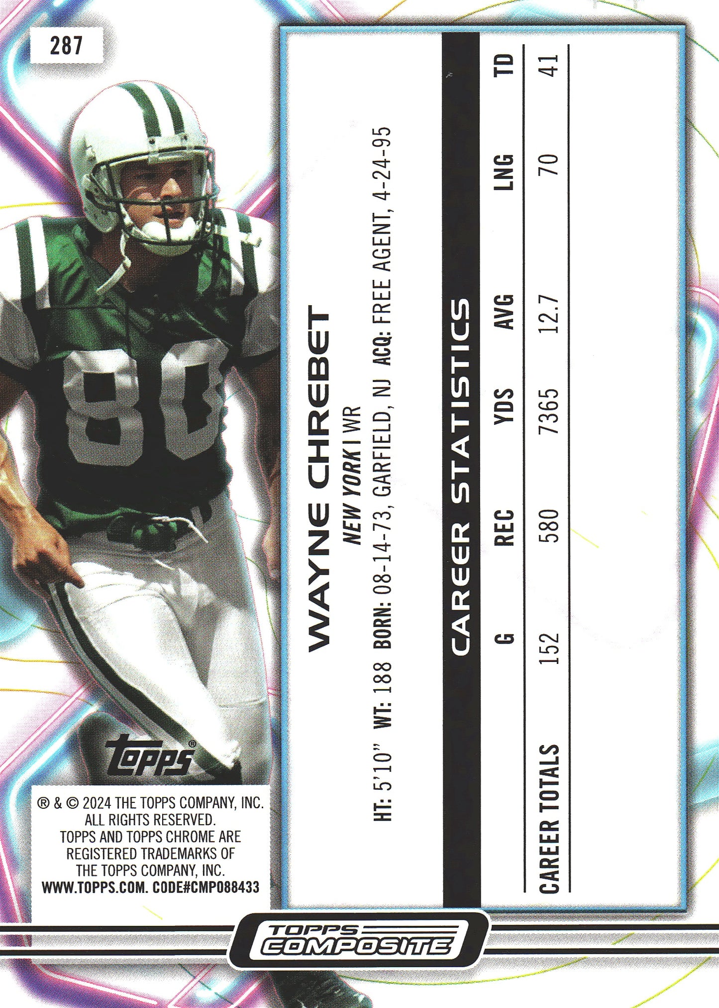 2024 Topps Composite Orange Lava /25 Wayne Chrebet #287 New York Jets