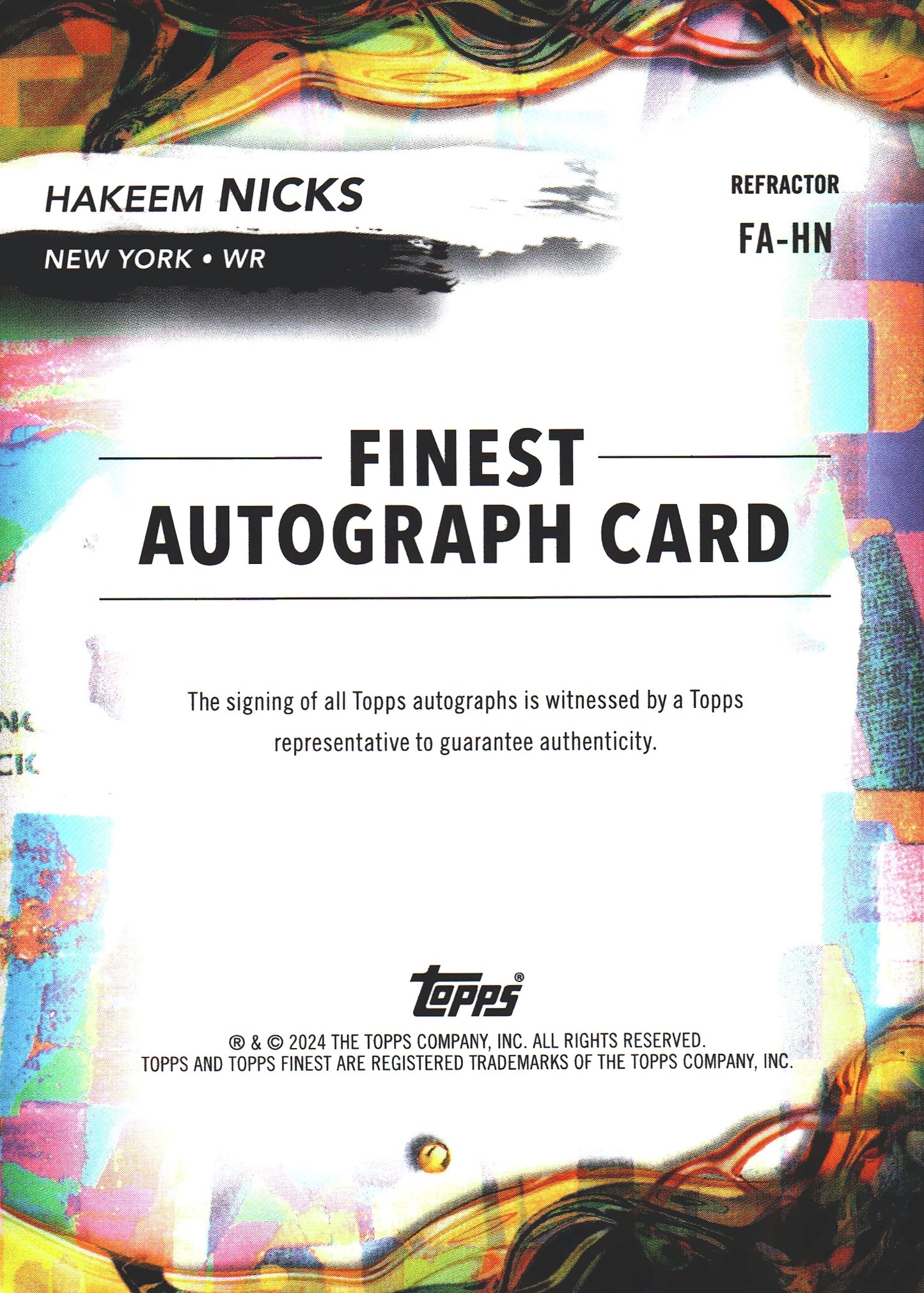 2024 Topps Finest Autograph Hakeem Nicks #FA-HN New York Giants