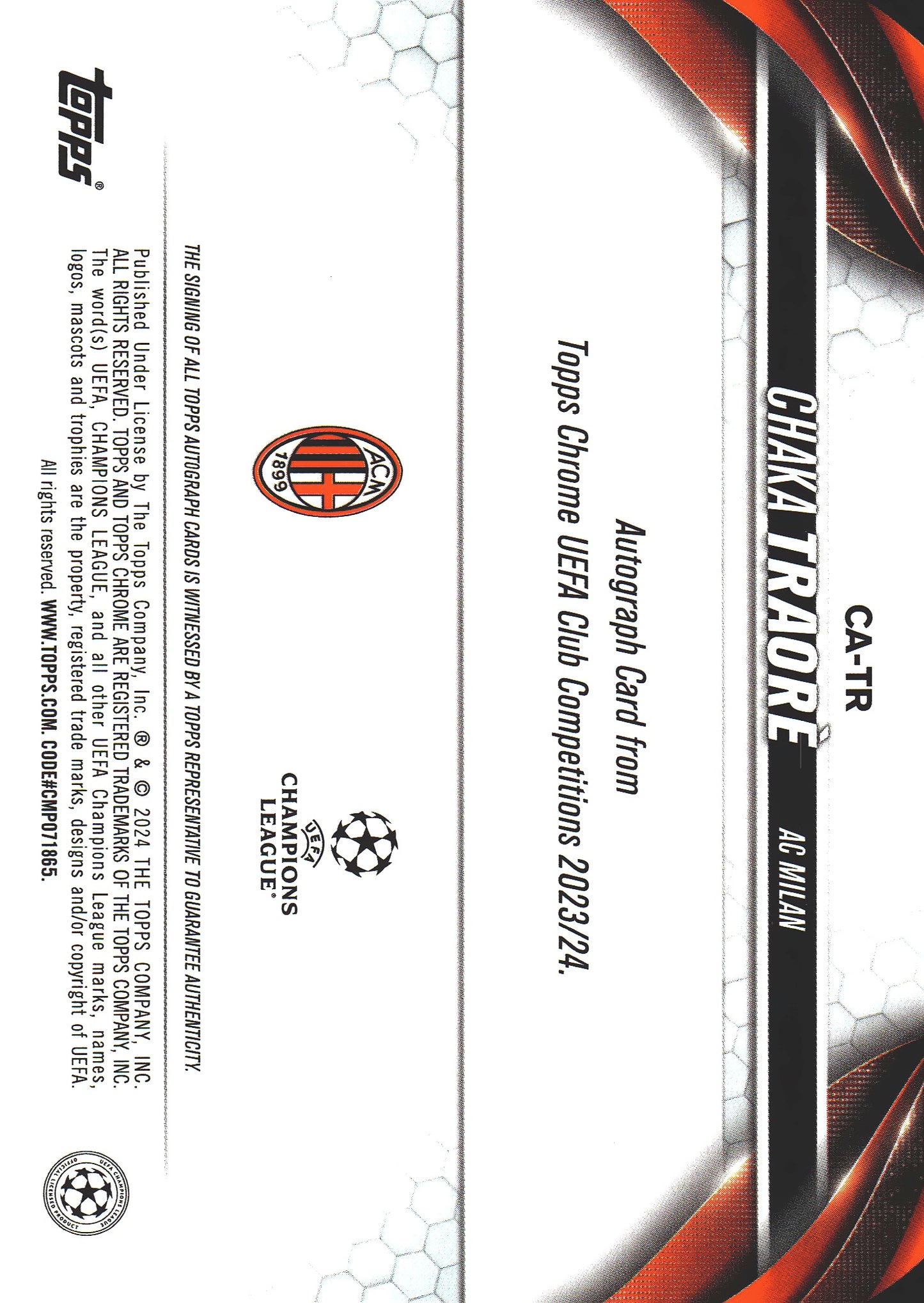 2023 Topps Chrome UCC Sapphire Chaka Traoré Autograph RC #CA-TR AC Milan