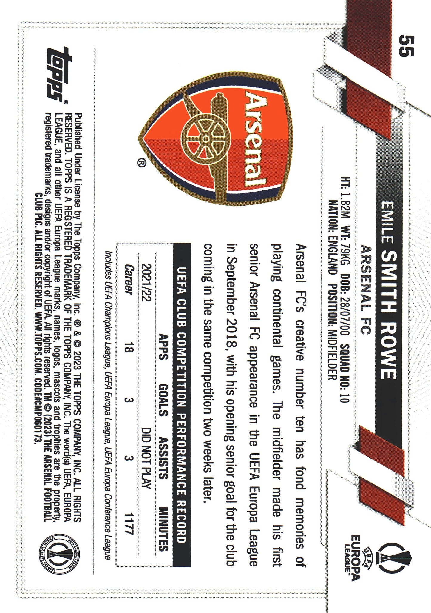 2022 Topps Chrome UCC SP Orange & Gold Seismic Refractor Emile Smith Rowe #55 Arsenal