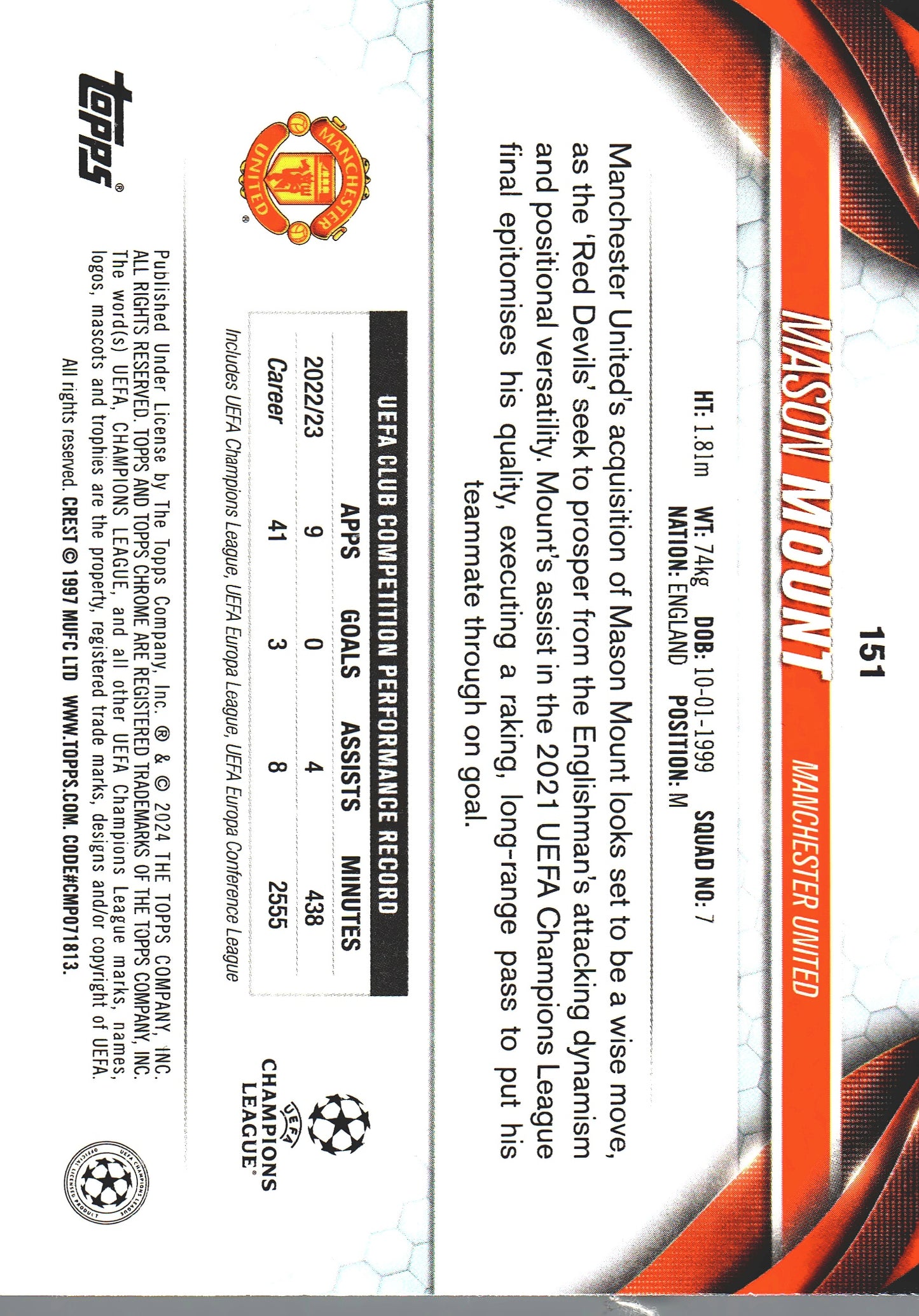 2023 Topps Chrome Green Wave /399 Mason Mount #151 Manchester United