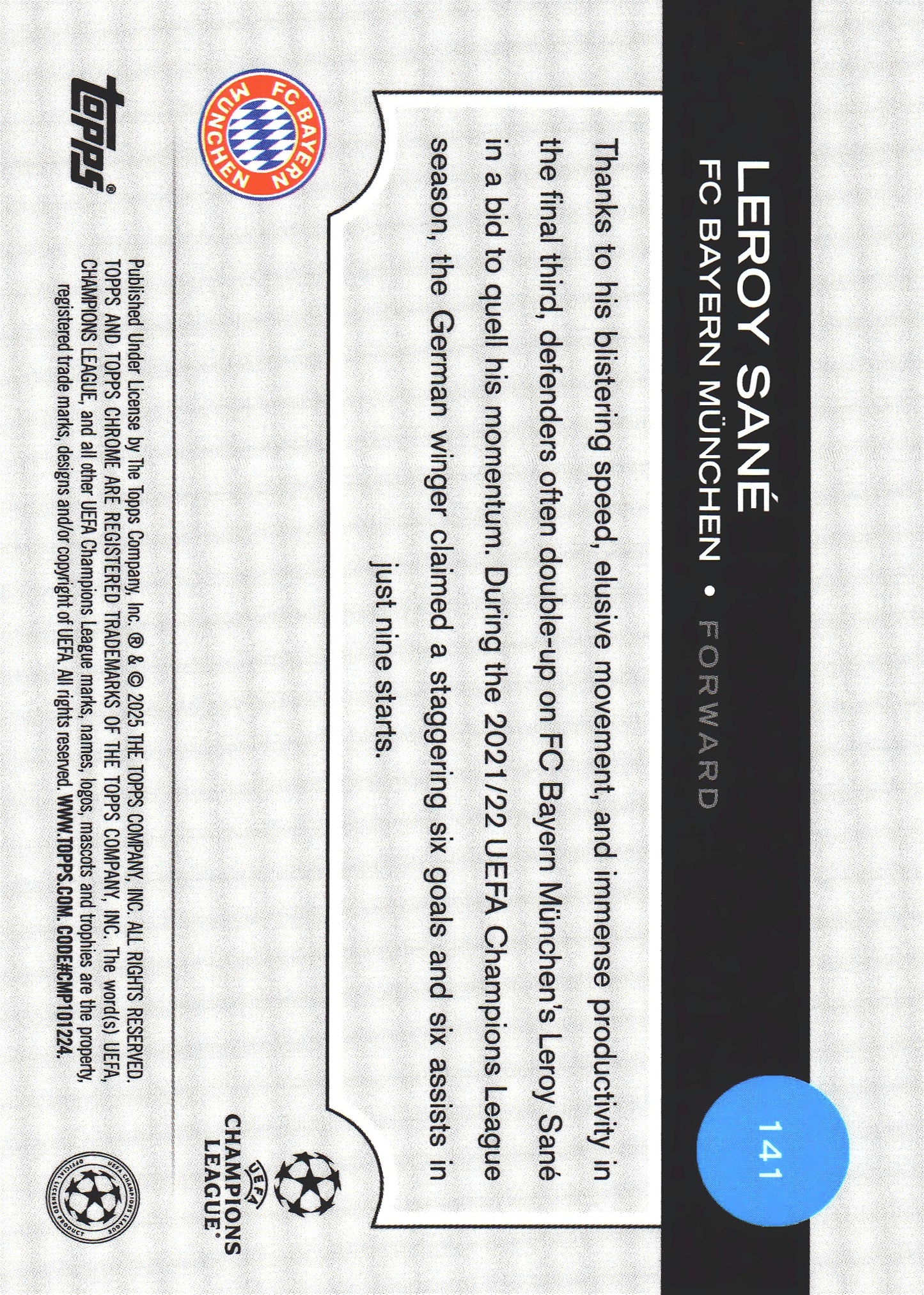 2024 Topps Chrome Pink Lava /250 Leroy Sané #141 Bayern Munich