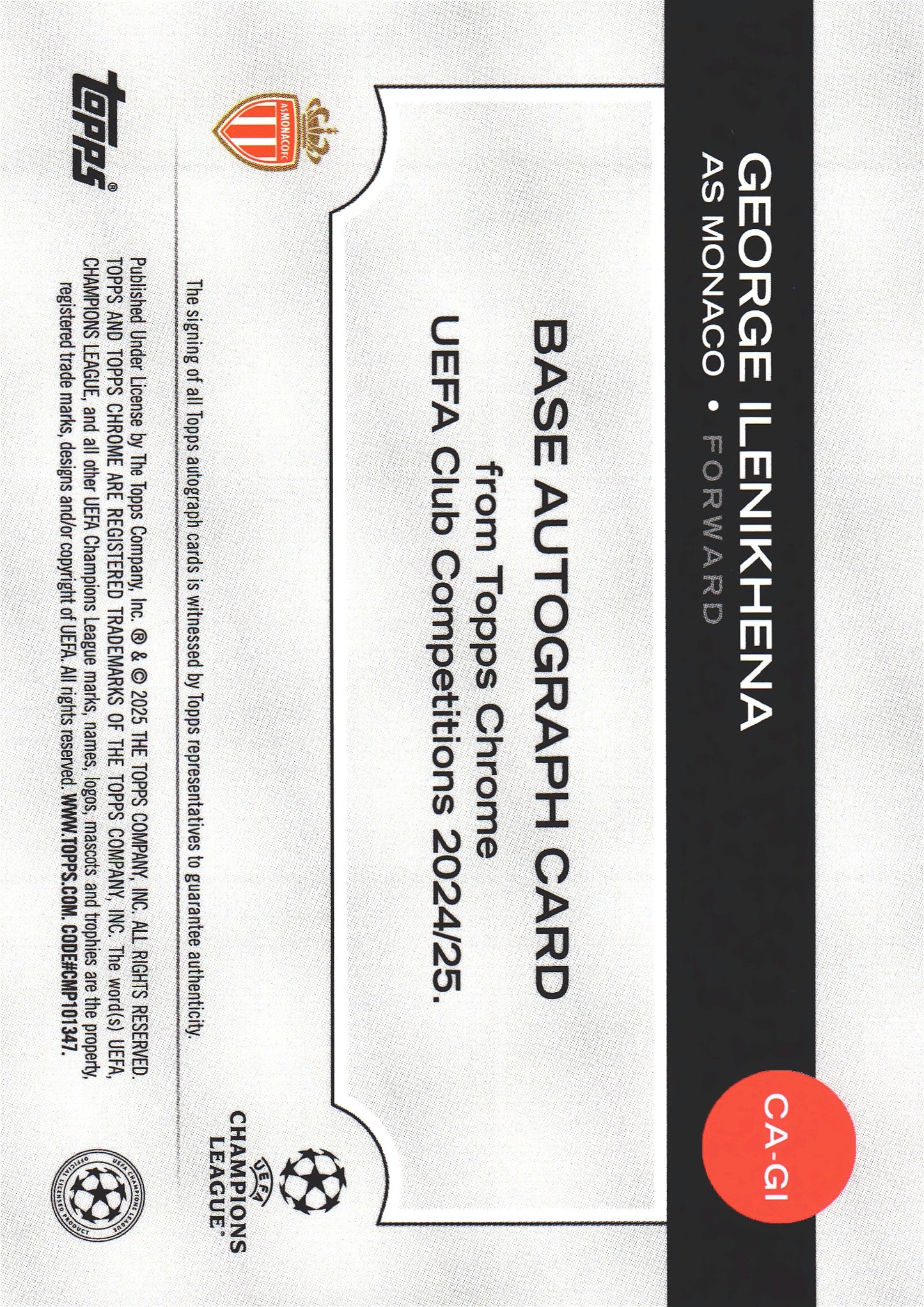 2024 Topps Chrome Autograph Refractor George Ilenikhena RC #CA-GI AS Monaco