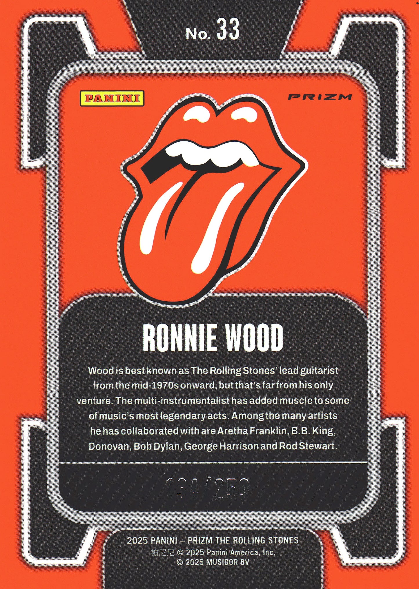 2025 Panini Prizm The Rolling Stones Orange Wave /259 Ronnie Wood #33