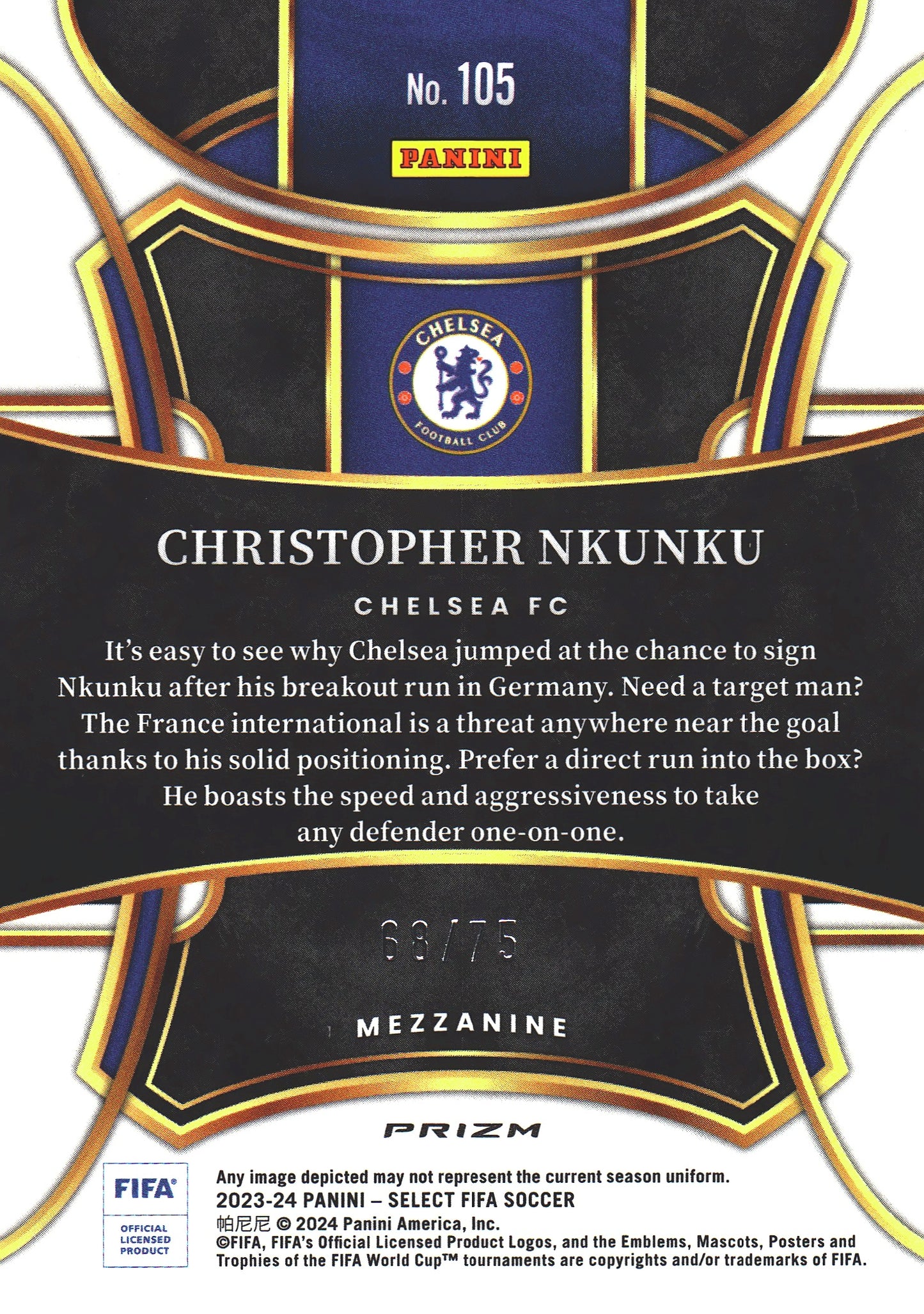 2023 Panini Select FIFA Pink /75 Christopher Nkunku #105 Chelsea