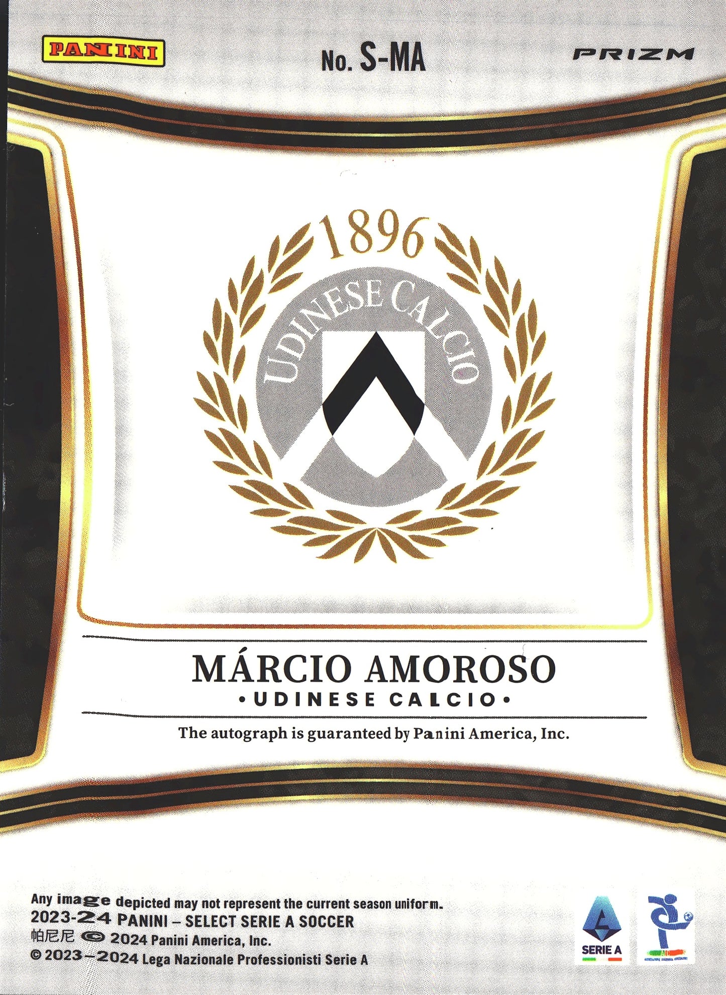 2023 Panini Select Serie A Autograph SP Peacock Marcio Amoroso #S-MA Udinese