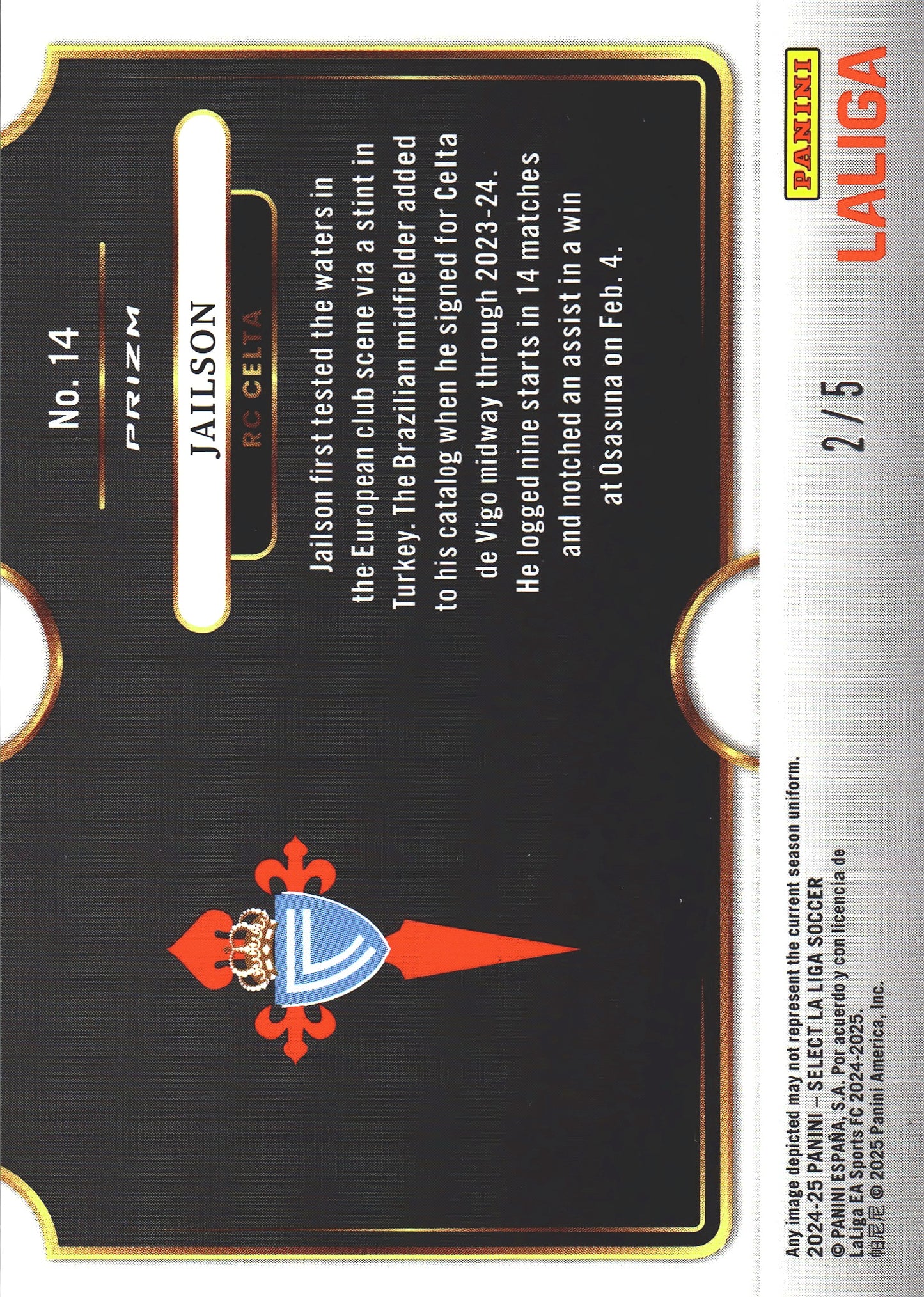 2024 Panini Select La Liga Jailson RC Green Snapshots /5 #14 Celta Vigo