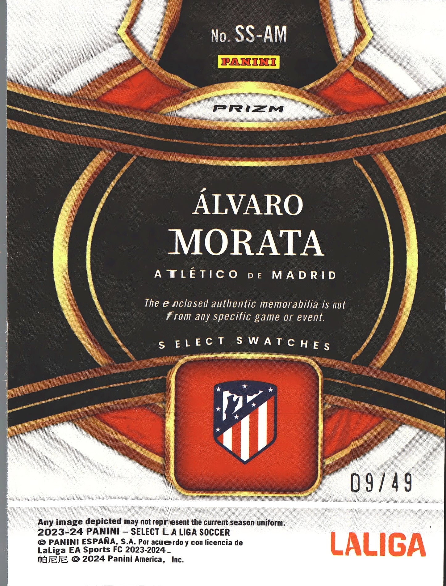 2023 Panini Select La Liga Number Match Pink /49 Alvaro Morata #SS-AM Atletico Madrid