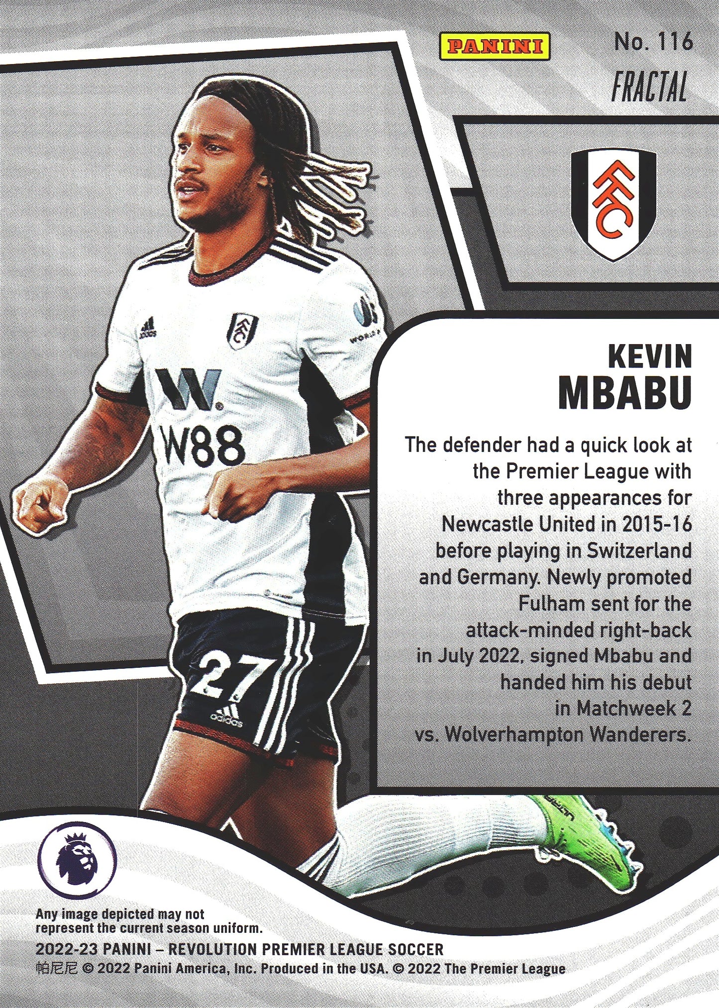 2022 Panini Revolution Premier League Fractal Kevin Mbabu #116 Fulham