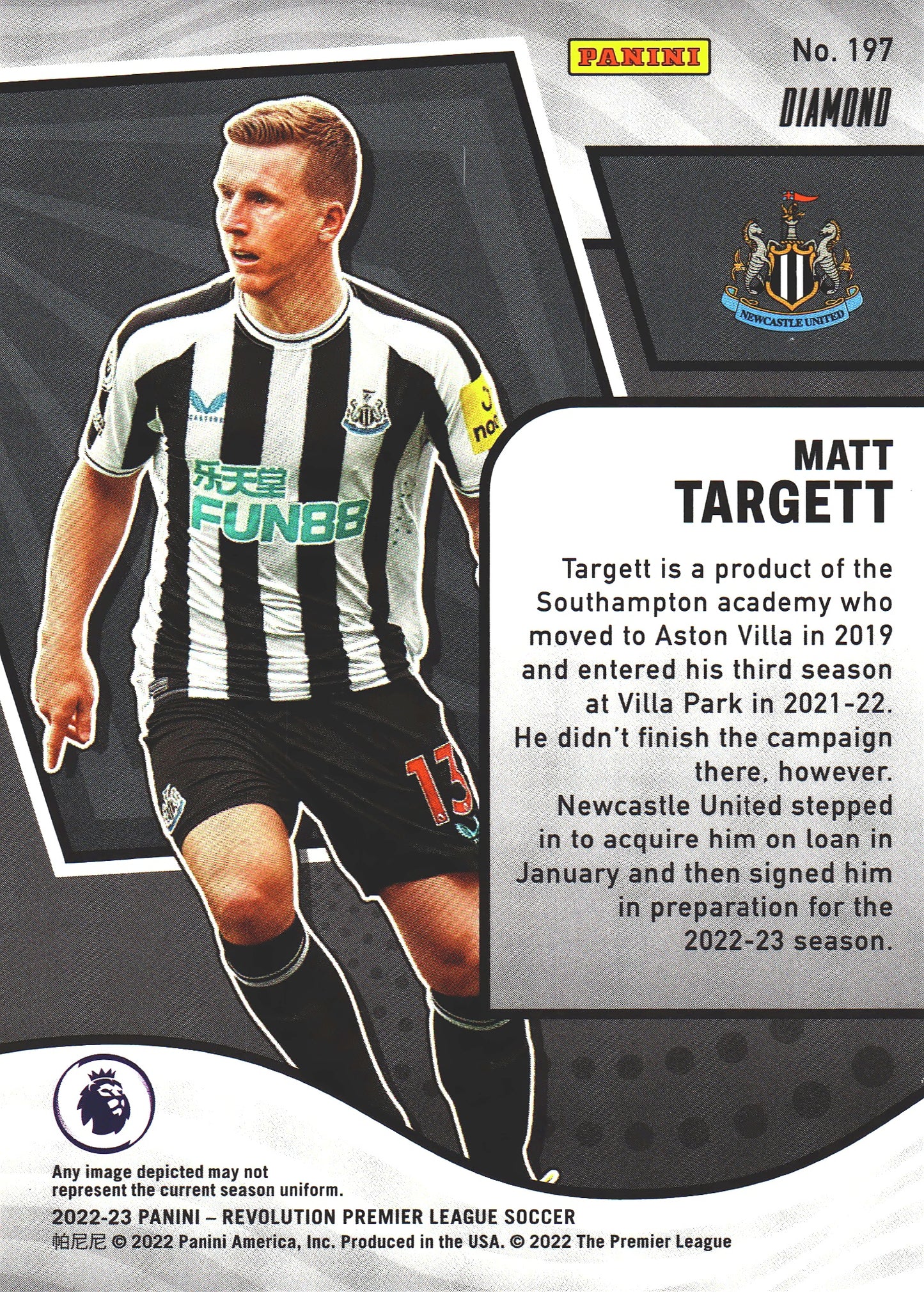 2022 Panini Revolution Premier League Diamond Matt Targett #197 Newcastle United