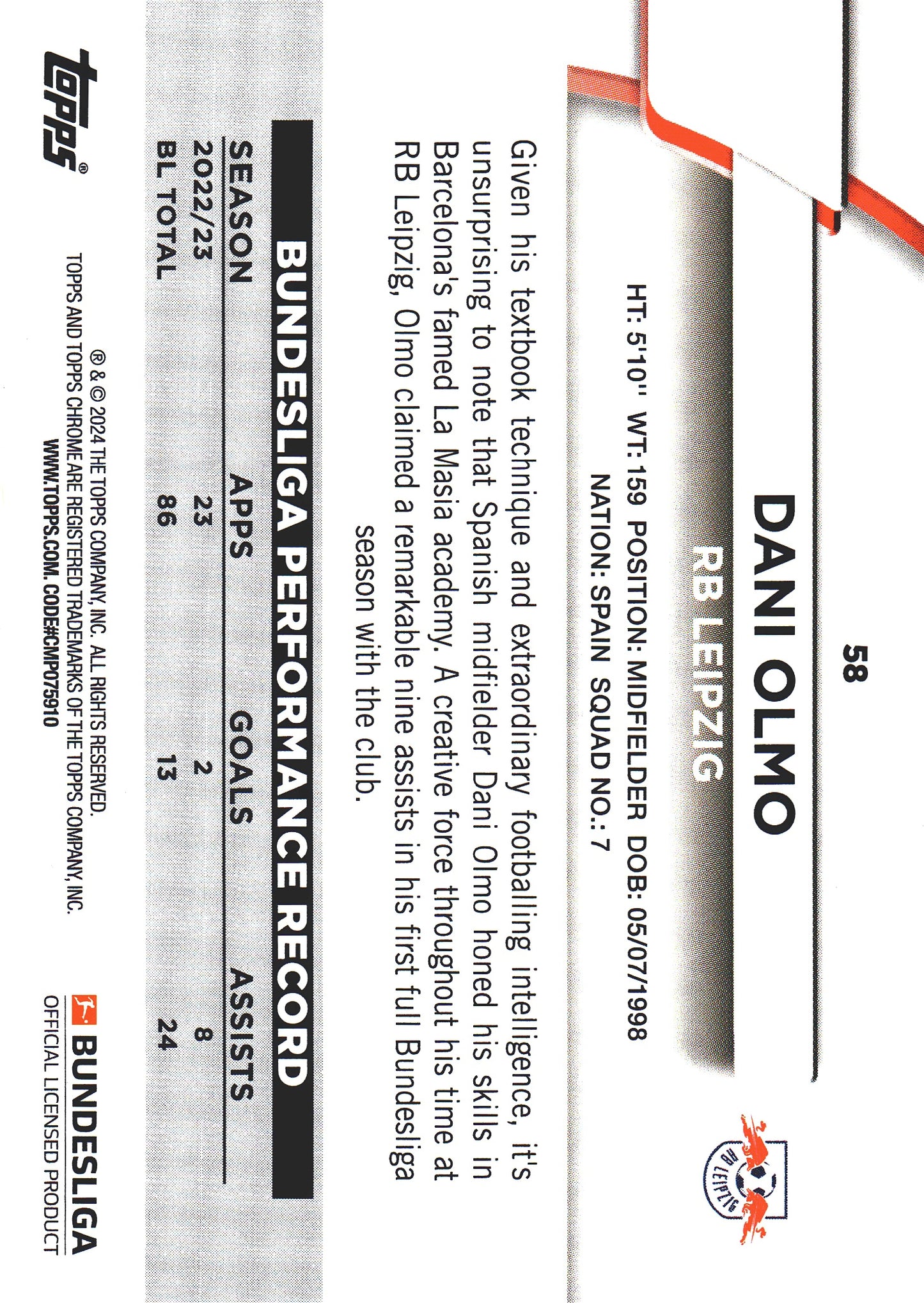 2023 Topps Bundesliga Jade Edition Dani Olmo #58 RB Leipzig