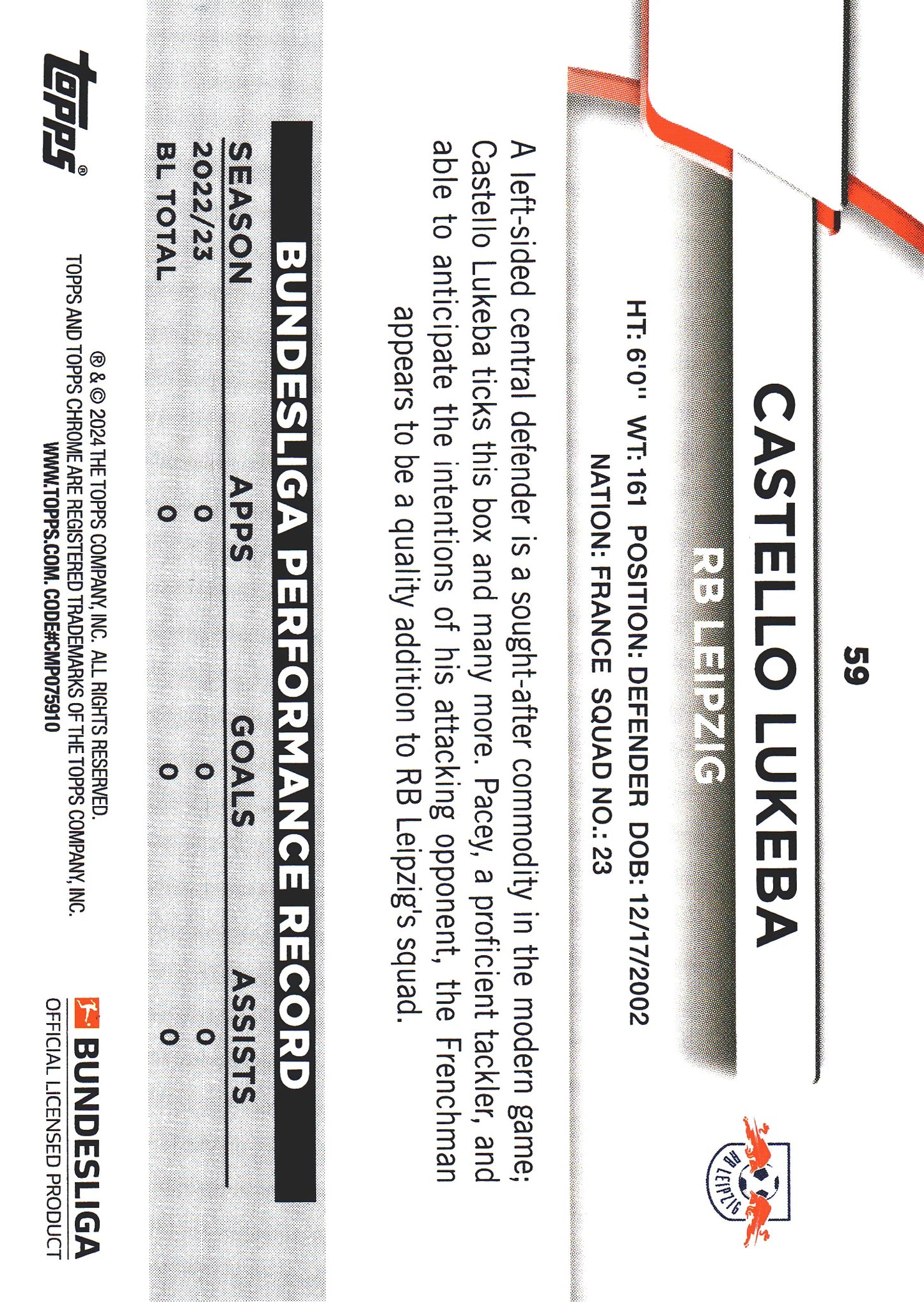 2023 Topps Bundesliga Jade Edition Castello Lukeba #59 RB Leipzig