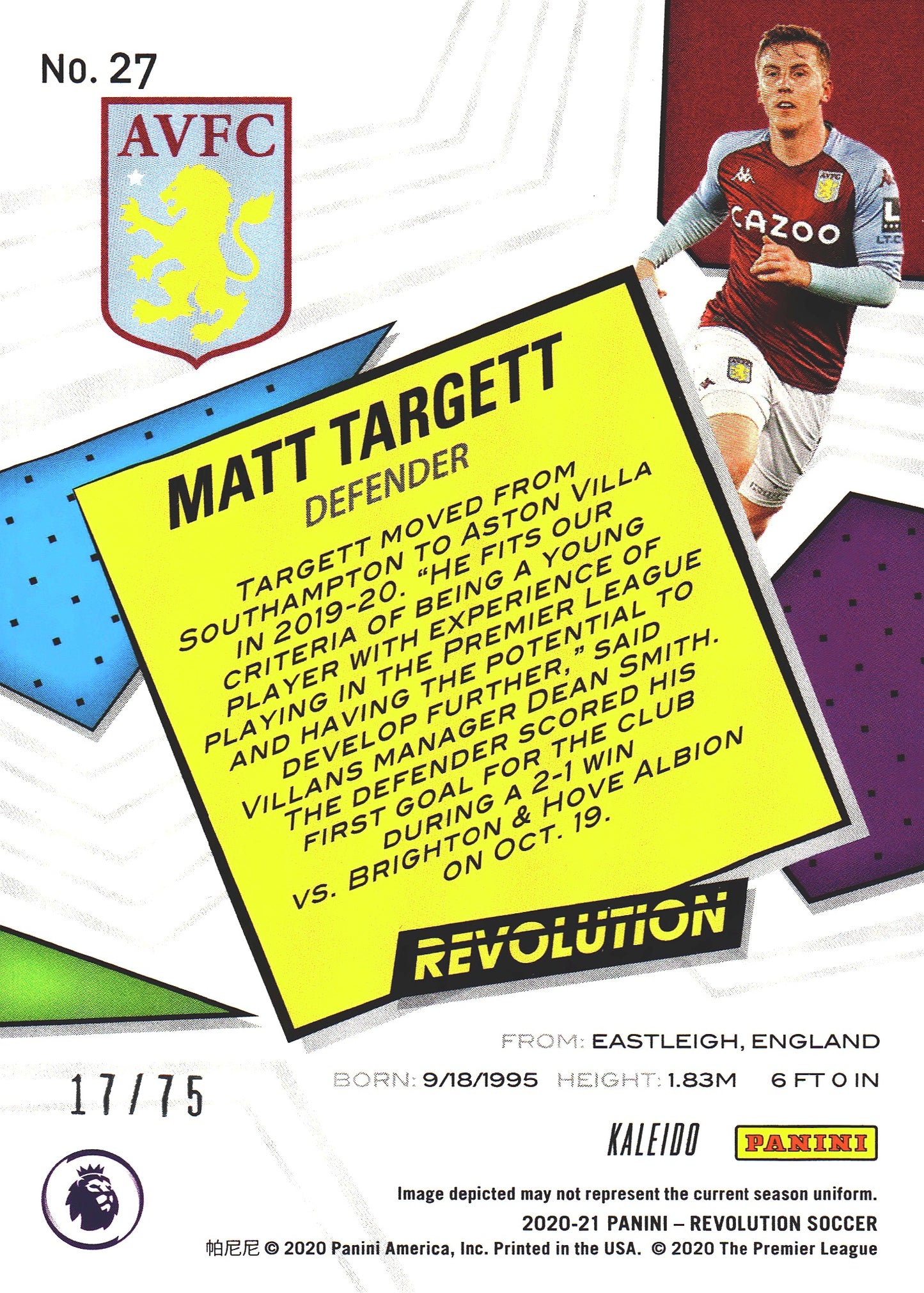 2020 Panini Revolution Premier League Kaleido /75 Matt Targett #27 Aston Villa FC