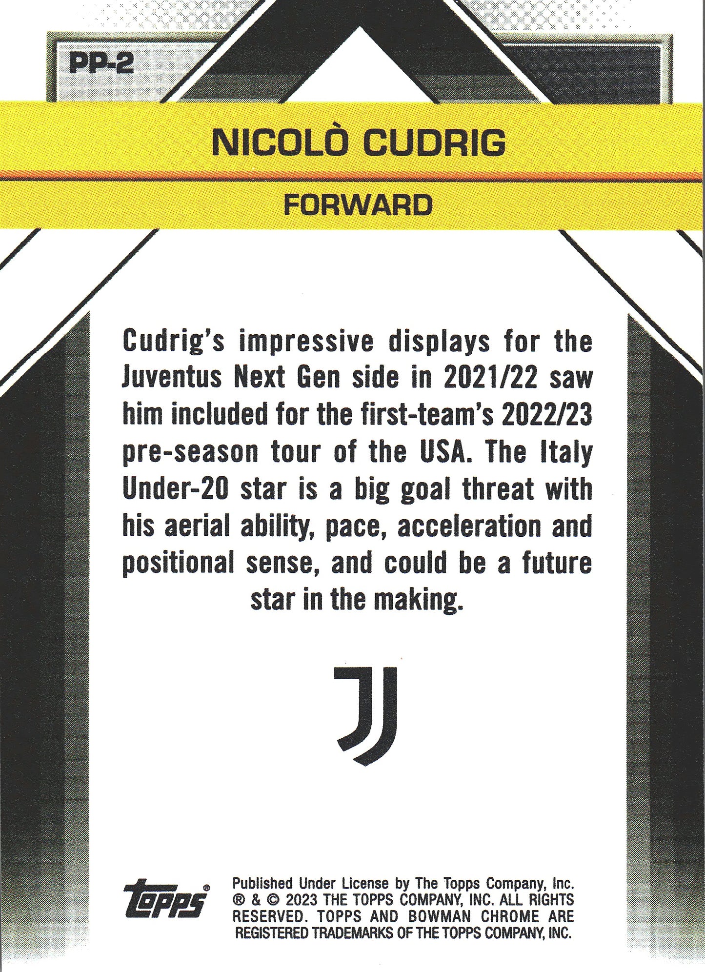 2022 Topps Chrome Juventus Il Futuro Nicolo Cudrig FBC #PP-2 Juventus
