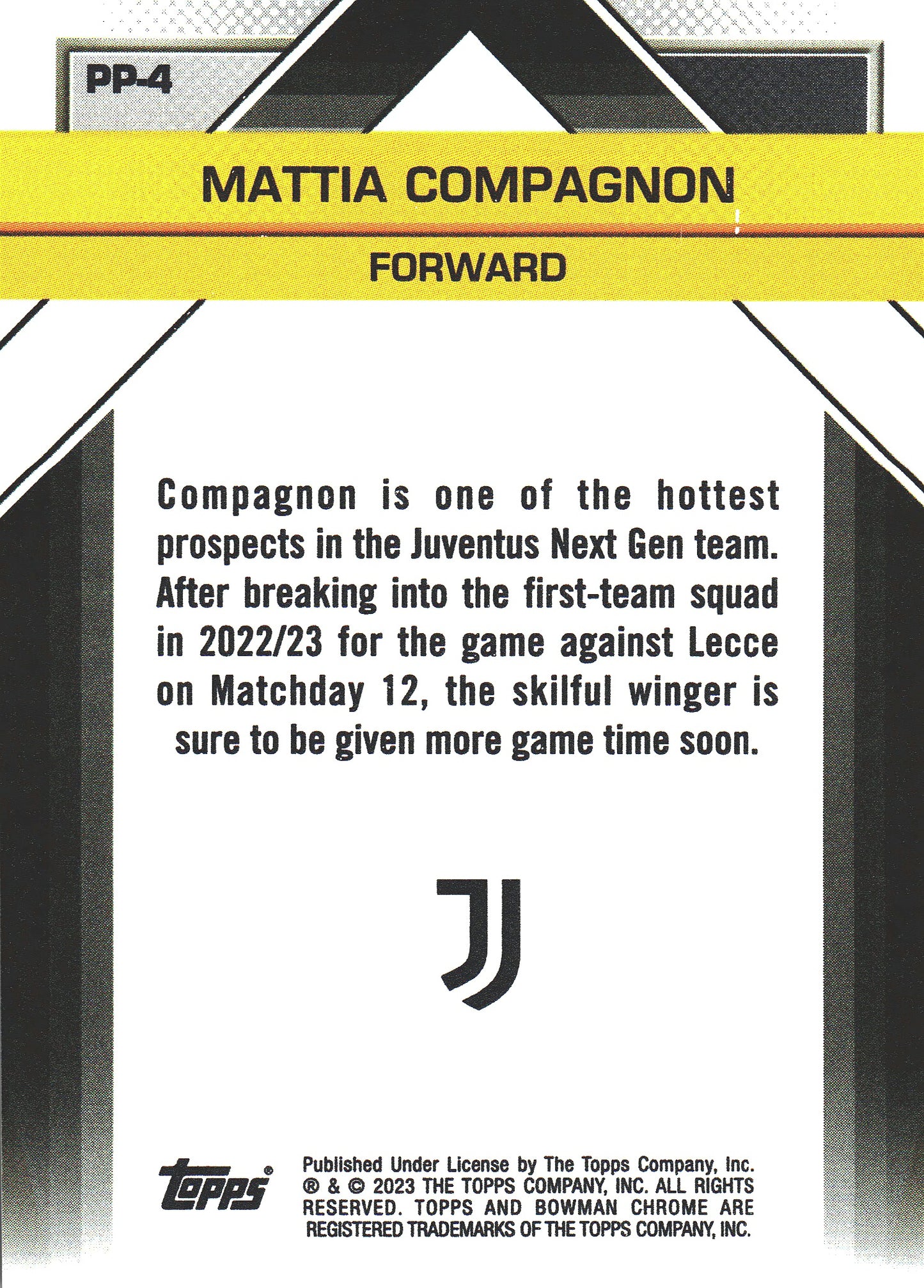 2022 Topps Chrome Juventus Il Futuro Mattia Compagnon FBC #PP-4 Juventus