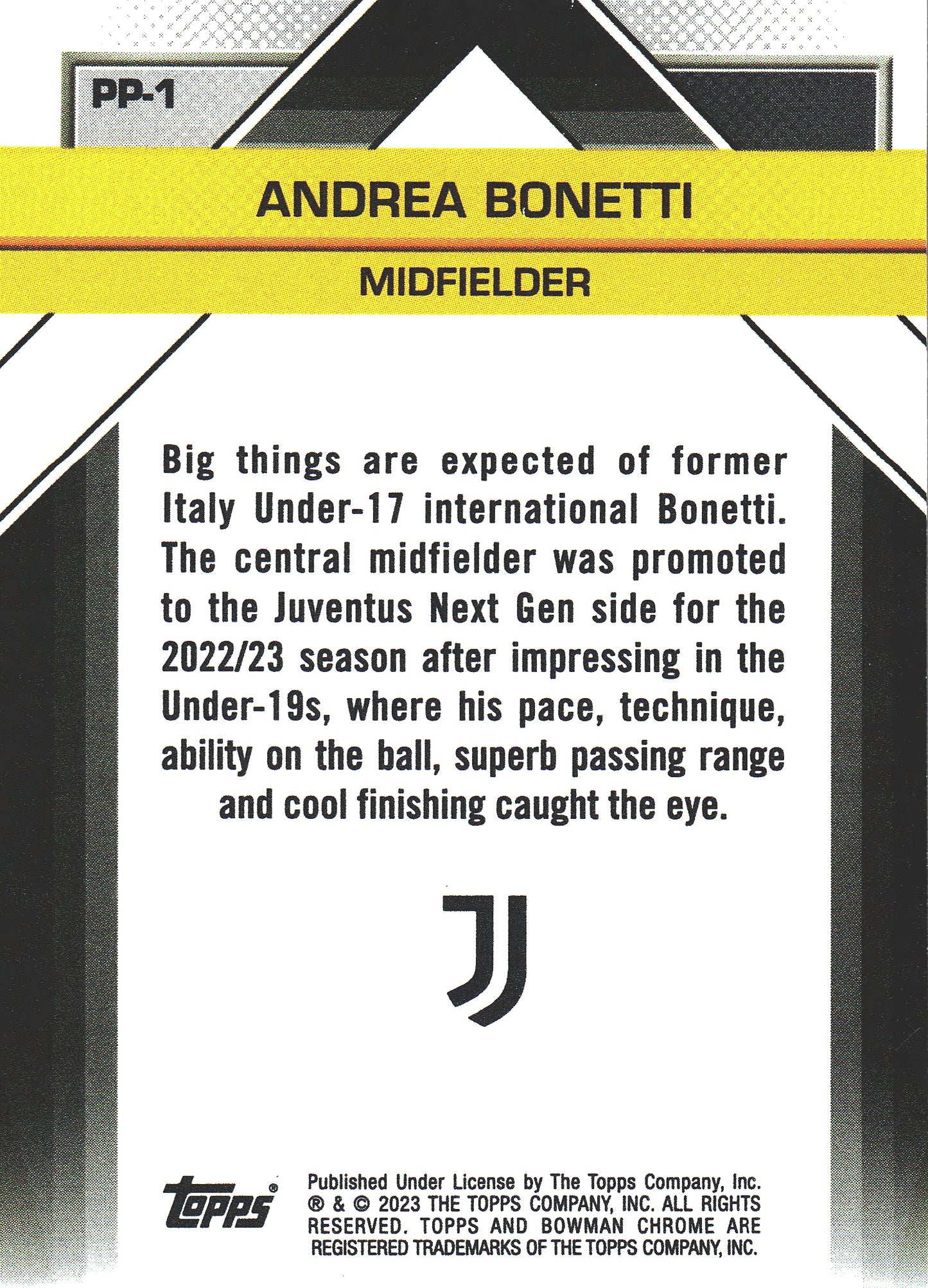 2022 Topps Chrome Juventus Il Futuro Andrea Bonetti FBC #PP-1 Juventus