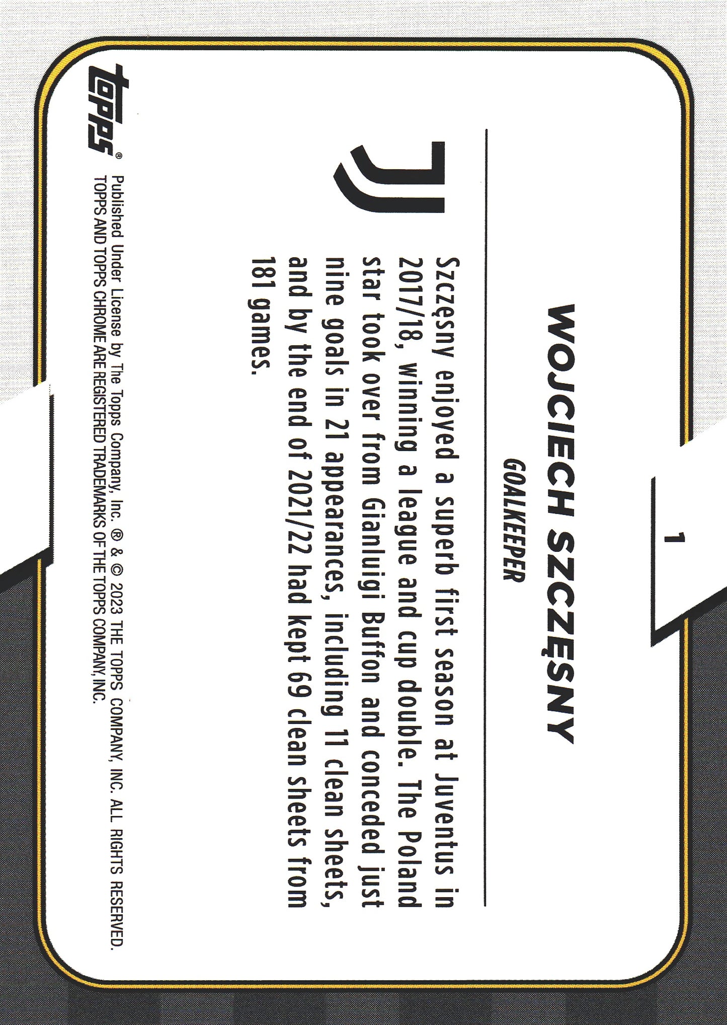 2022 Topps Chrome Juventus Zebra Refractor Wojciech Szczesny #1 Juventus