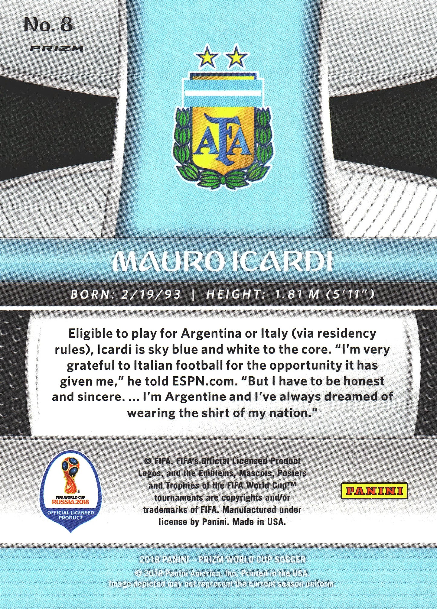 2018 Panini Prizm FIFA World Cup Mojo Mauro Icardi #8 Argentine