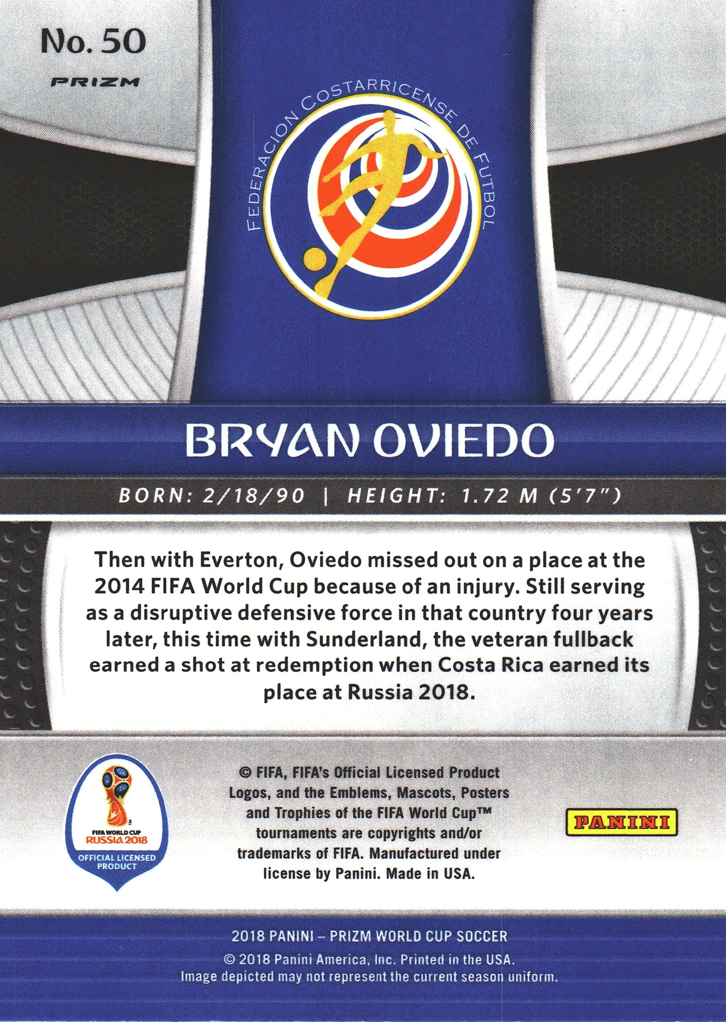 2018 Panini Prizm FIFA World Cup Mojo Bryan Oviedo #50 Costa Rica