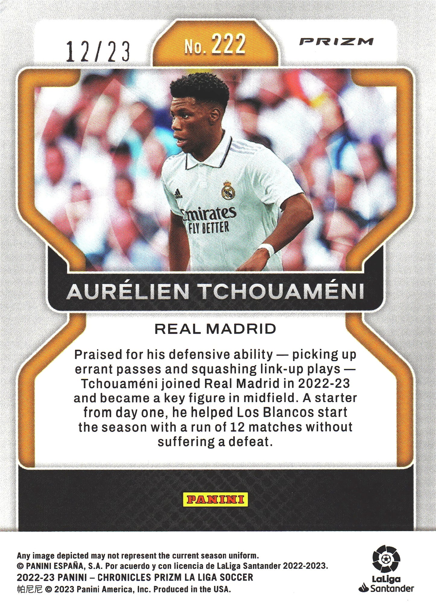 2022 Panini Chronicles Prizm Orange Ice /23 Aurelien Tchouameni #222 Real Madrid