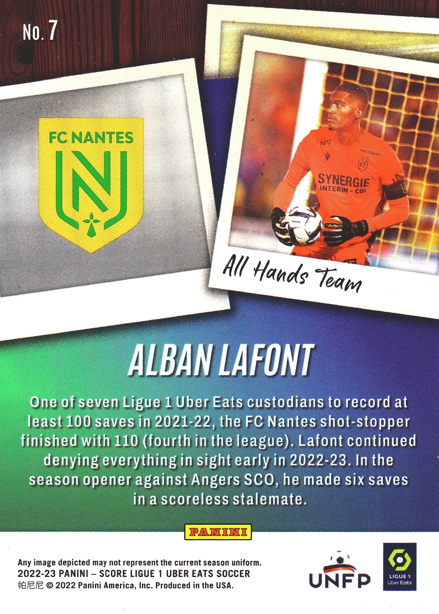 2022 Panini Score Ligue 1 All Hands Team Alban Lafont #7 FC Nantes