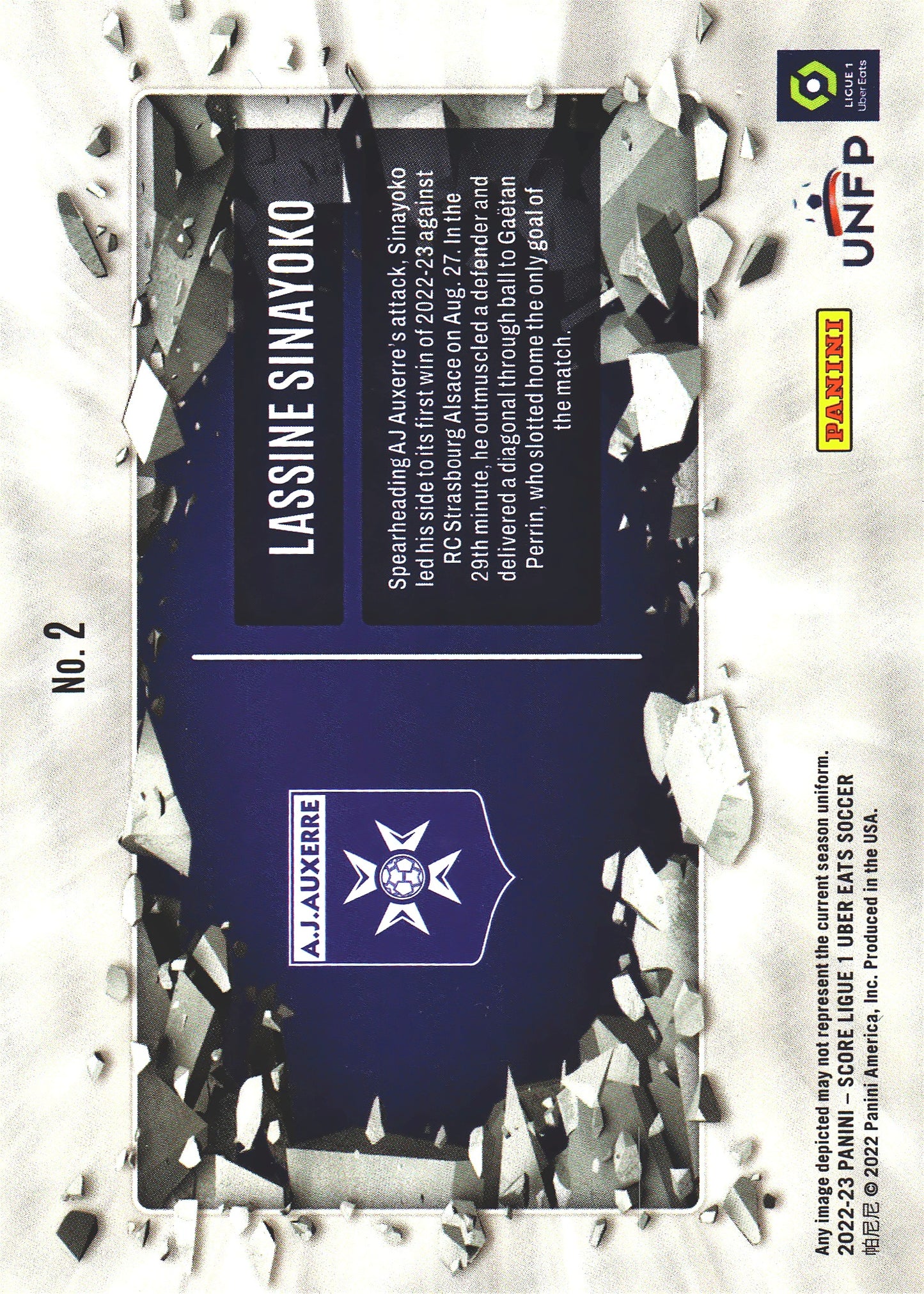 2022 Panini Score Ligue 1 Breakthrough Lassine Sinayoko RC #2 AJ Auxerre