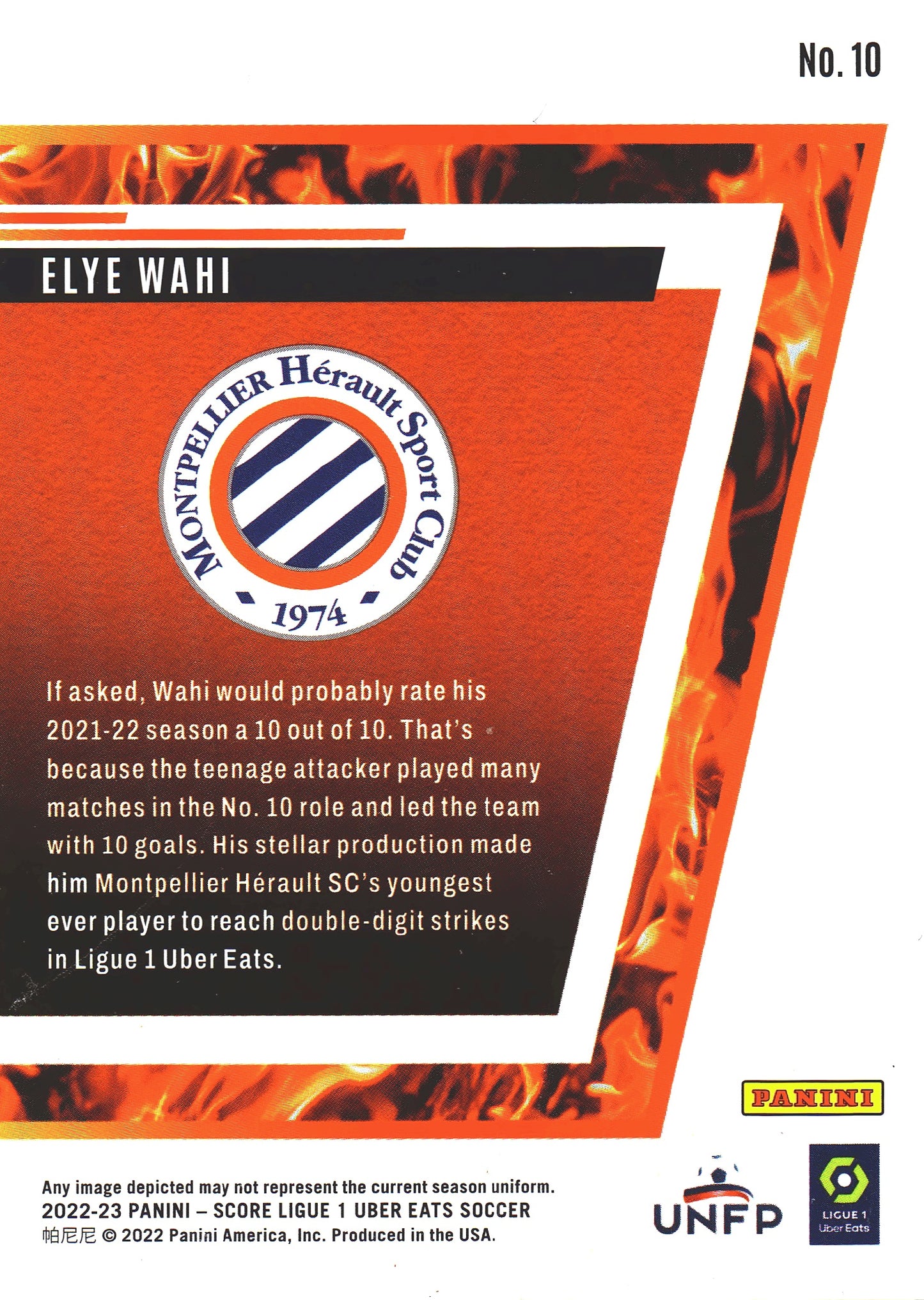 2022 Panini Score Ligue 1 Hot Rookies Elye Wahi RC #10 Montpellier Herault SC