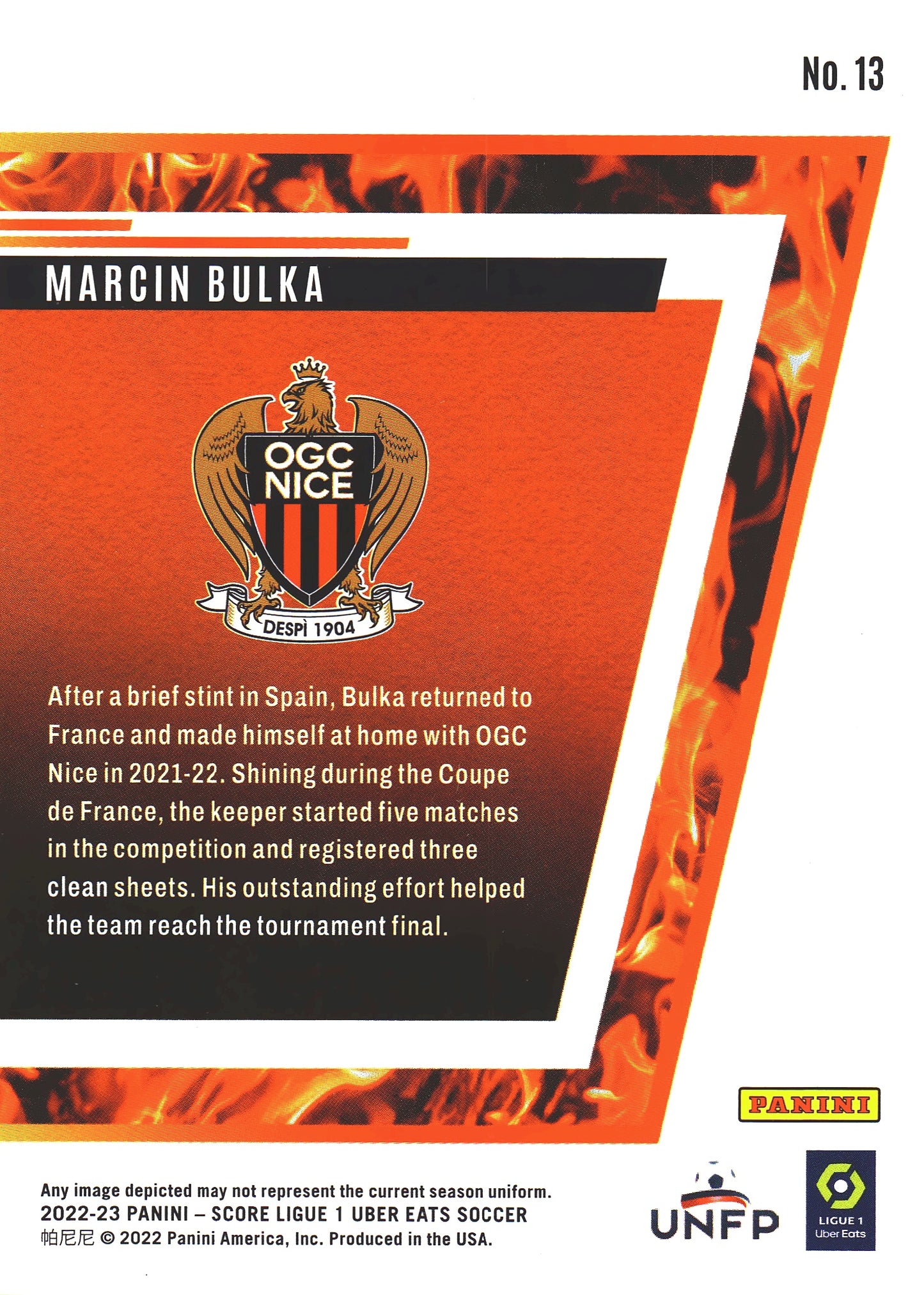 2022 Panini Score Ligue 1 Hot Rookies Marcin Bulka RC #13 OGC Nice