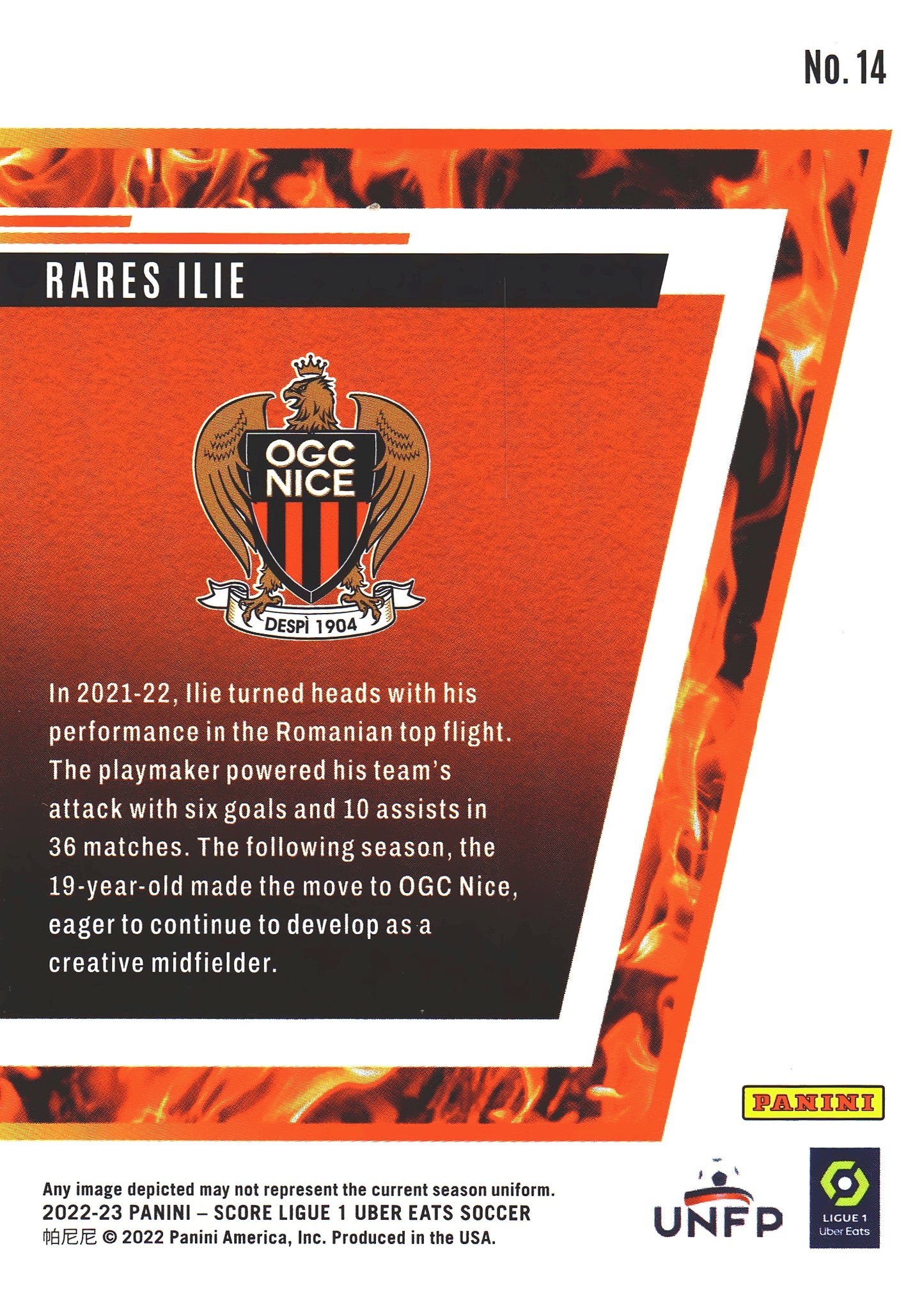 2022 Panini Score Ligue 1 Hot Rookies Rares Ilie RC #14 OGC Nice