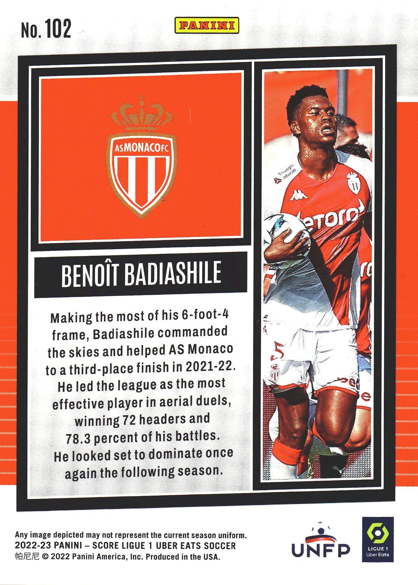 2022 Panini Score Ligue 1 Pink Swirl /45 Benoit Badiashile #102 AS Monaco