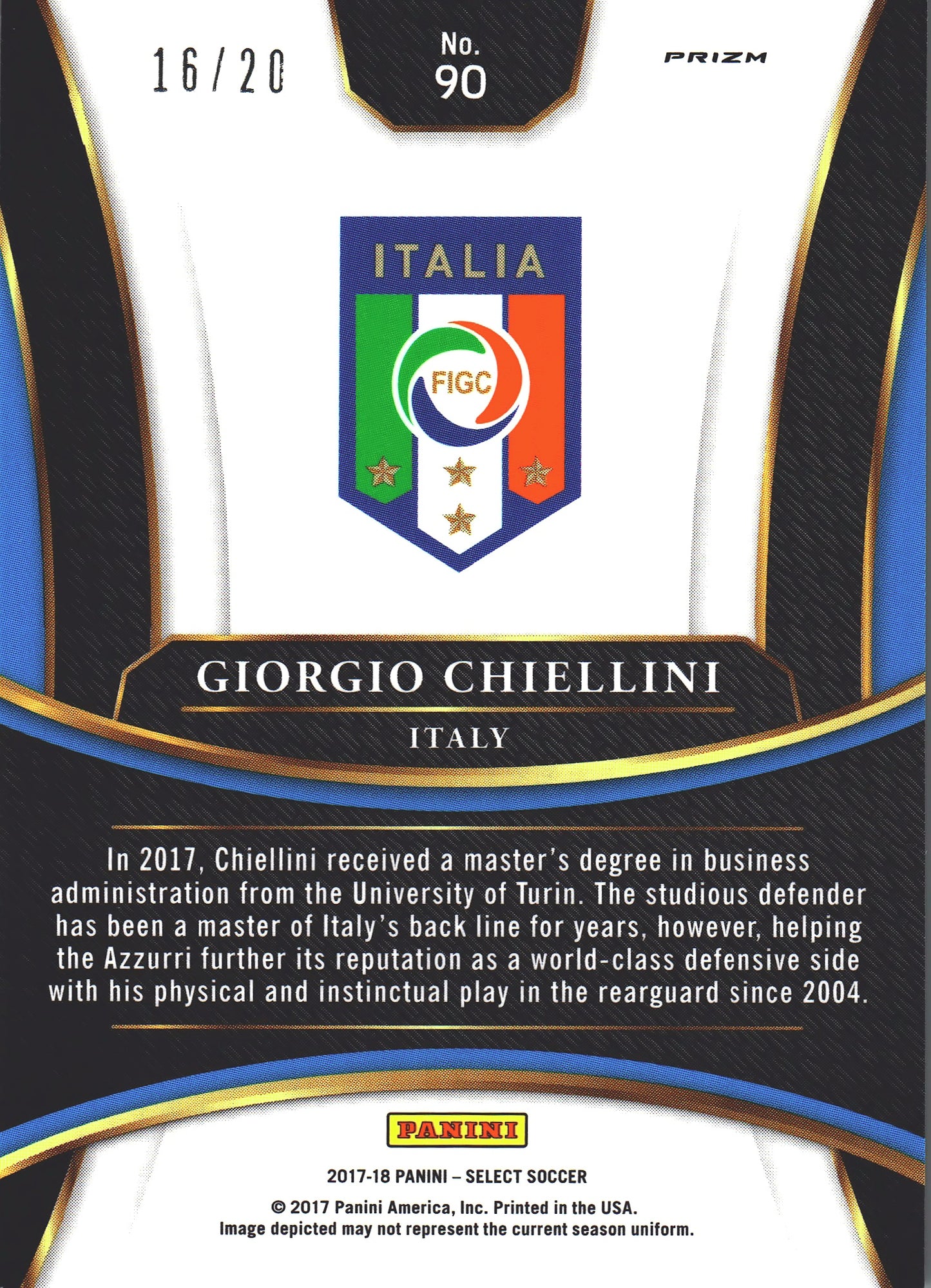 2017 Panini Select Giorgio Chiellini #90 Italie Camo Prizm /20