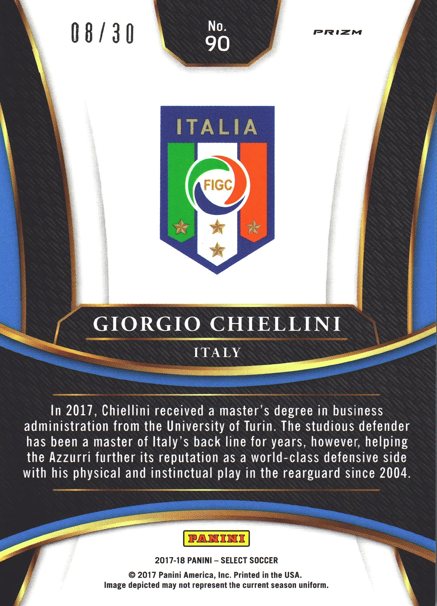 2017 Panini Select Giorgio Chiellini #90 Italie Tie-Dye Prizm /30