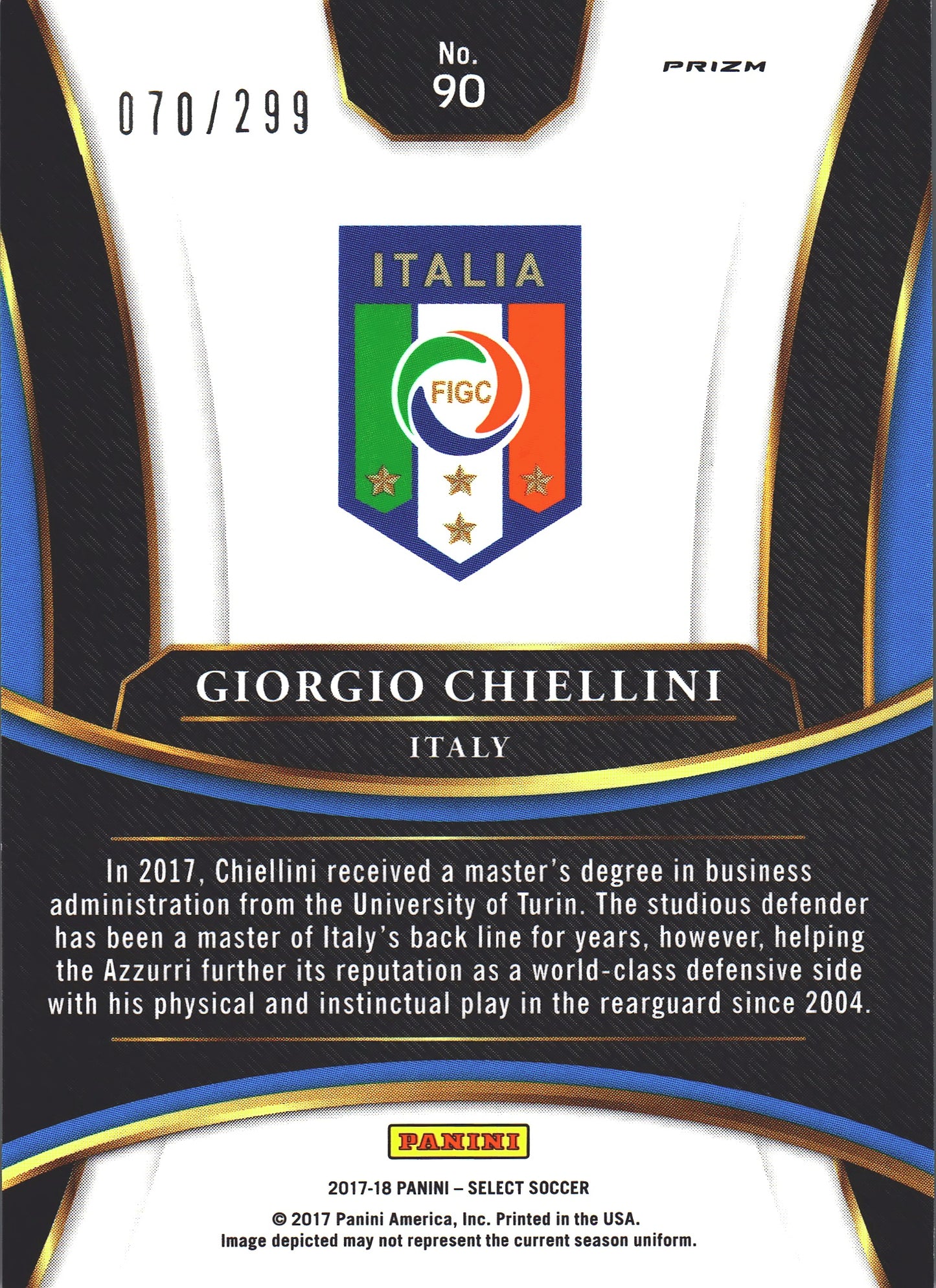 2017 Panini Select Giorgio Chiellini #90 Italie Blue Prizm Color Match /299