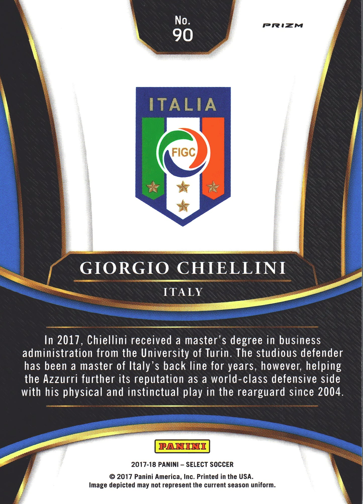 2017 Panini Select Giorgio Chiellini #90 Italie Silver Prizm