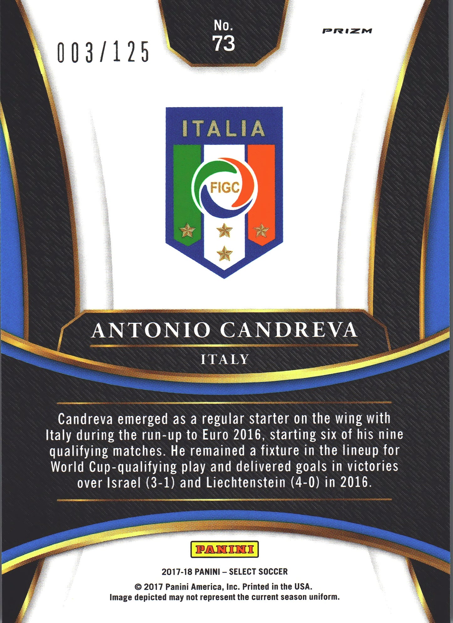 2017 Panini Select Antonio Candreva #73 Italie Pink Prizm /125