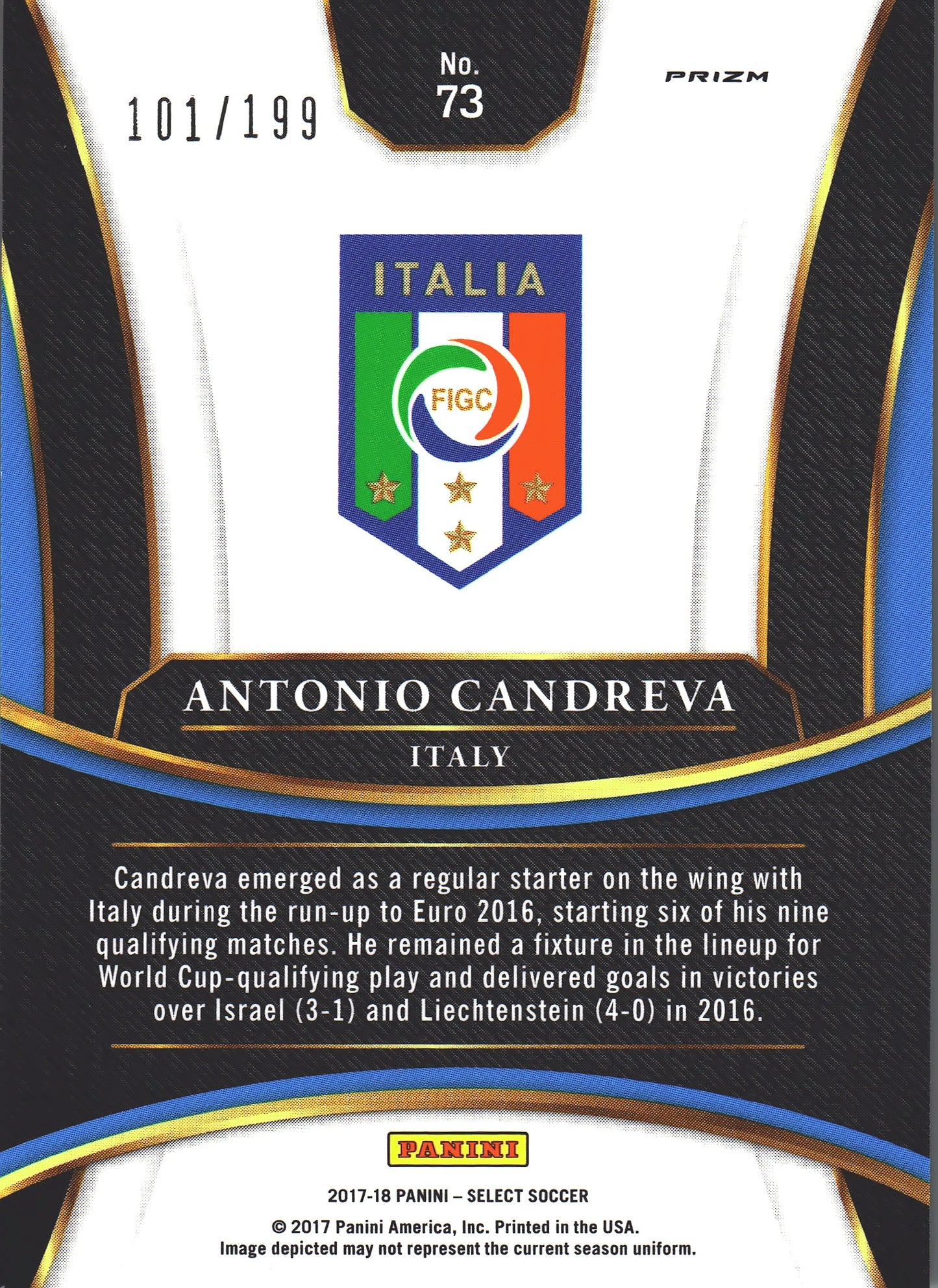 2017 Panini Select Antonio Candreva #73 Italie Terrace Fuchsia /199