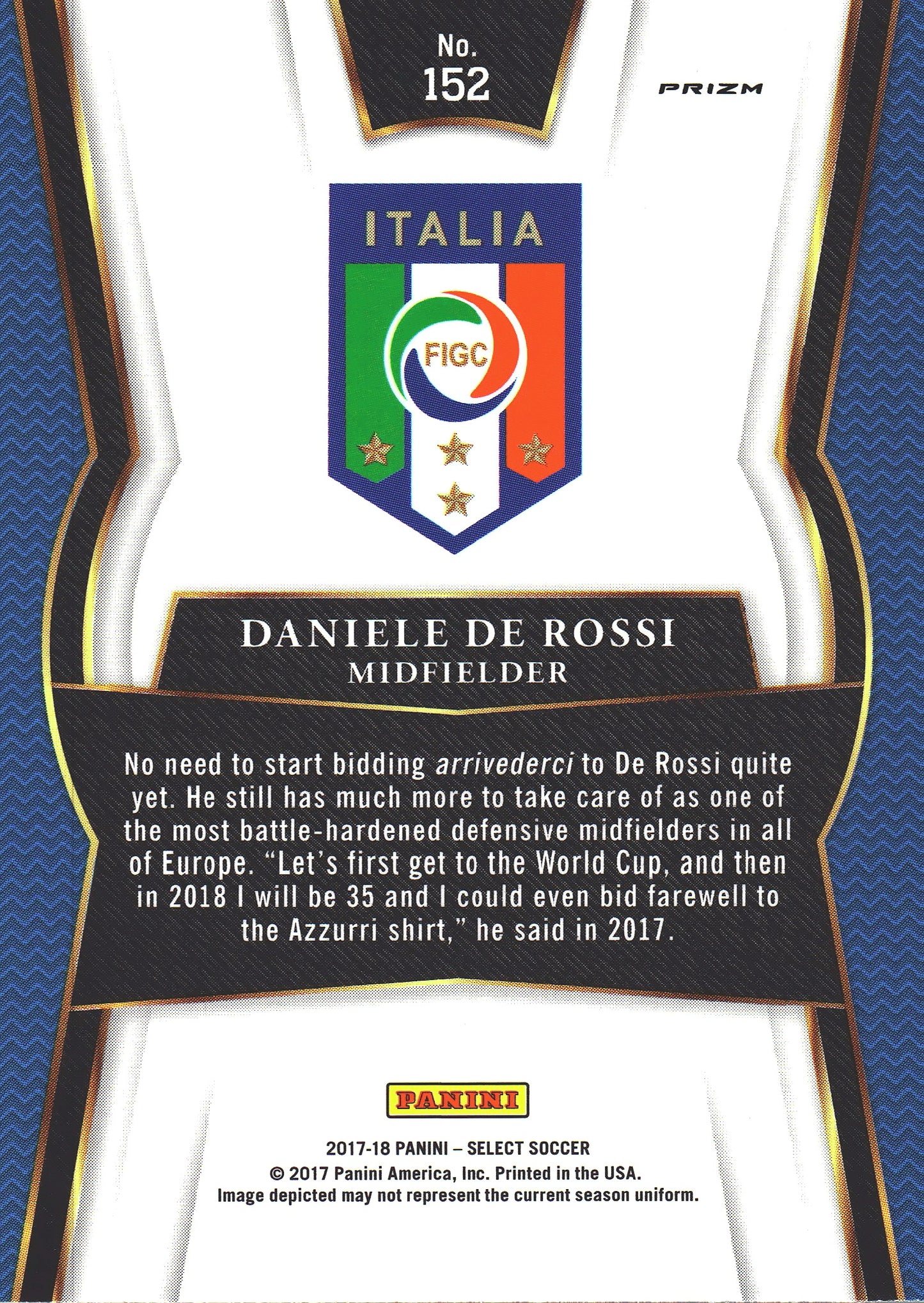 2017 Panini Select Daniele De Rossi #152 Italie SP Red Checkerboard