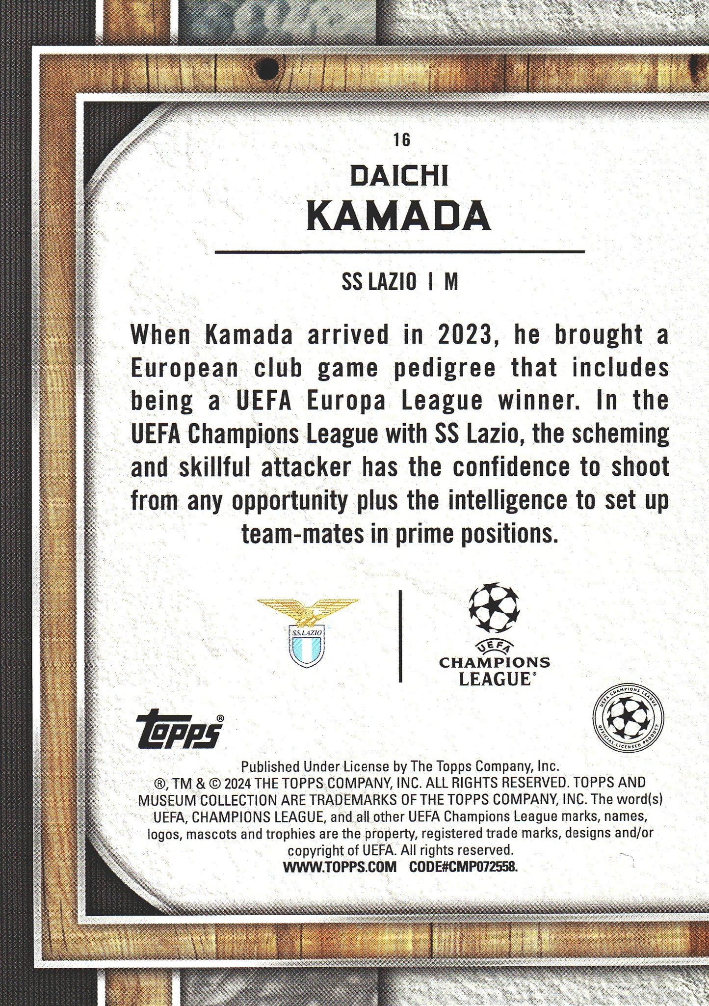 2023 Topps Museum Daichi Kamada #16 Lazio Rome