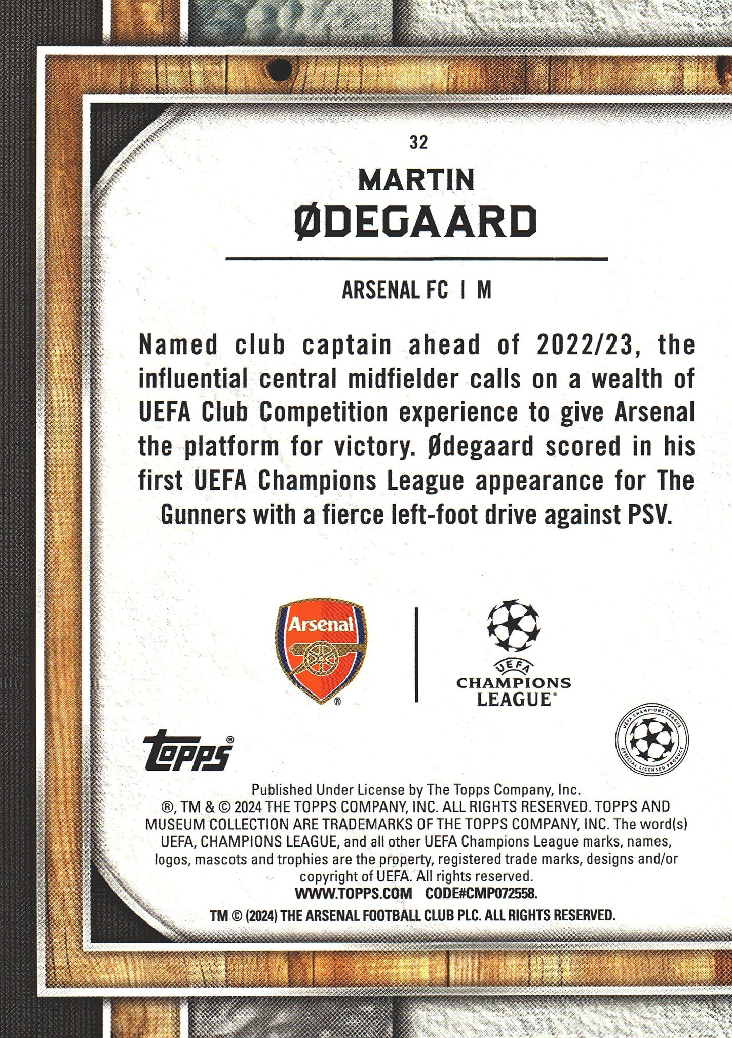 2023 Topps Museum Martin Odegaard #32 Arsenal