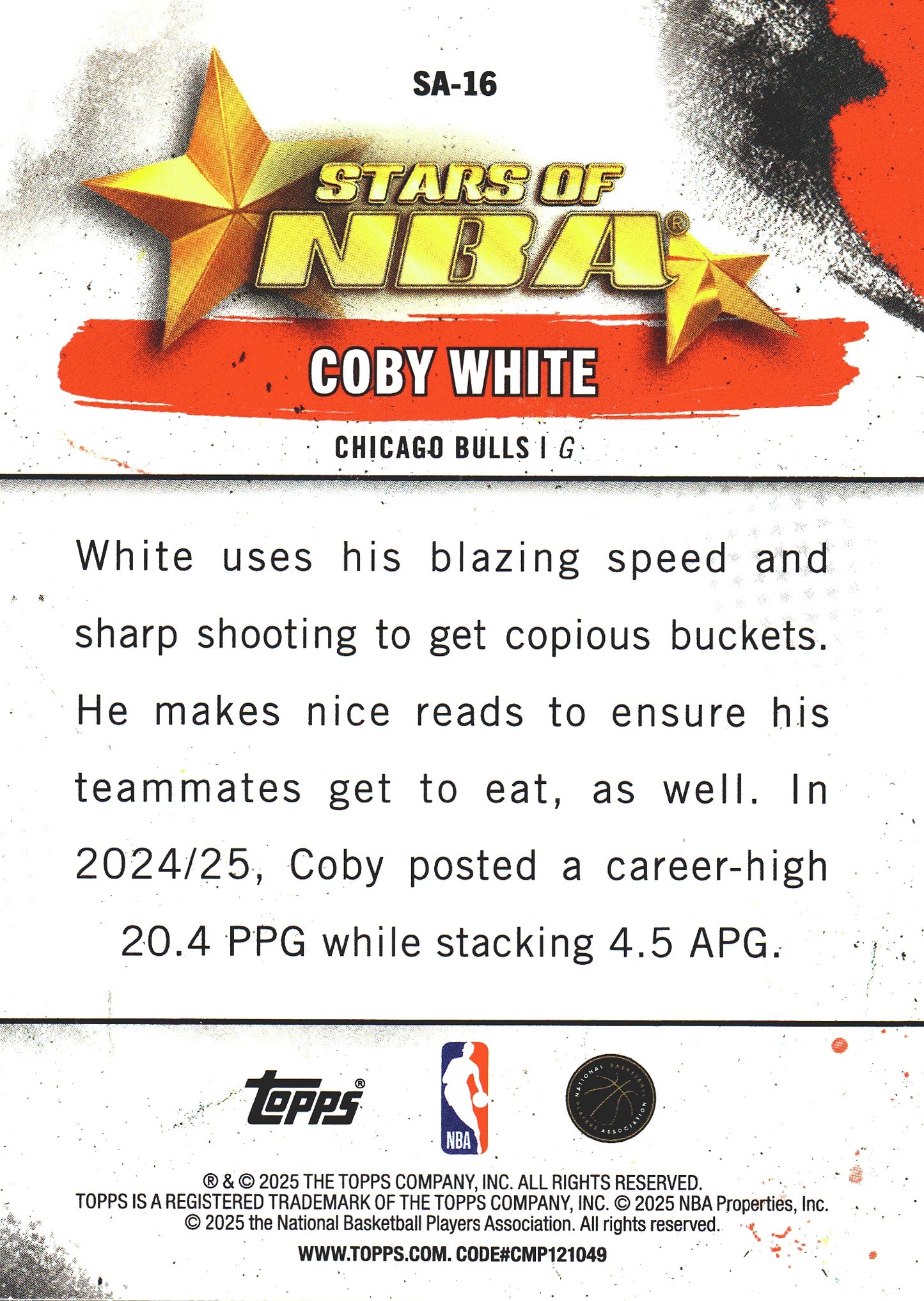 2025 Topps NBA Stars of NBA Coby White #SA-16 Chicago Bulls